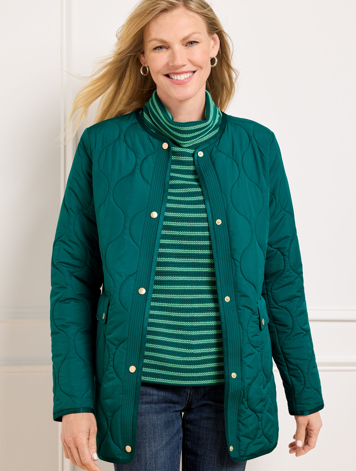 Quilted Collarless Coat