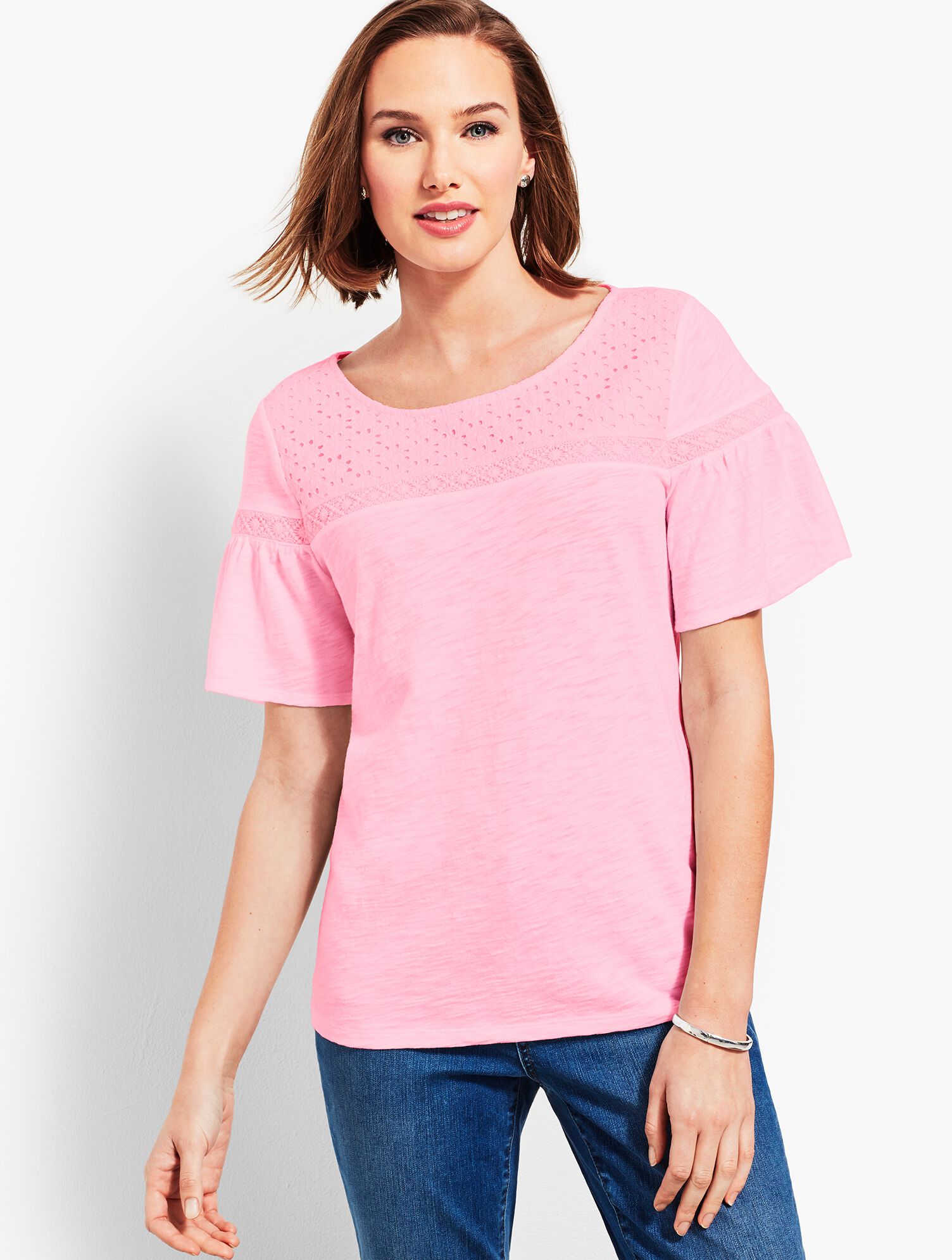 Flare-Sleeve Eyelet Tee