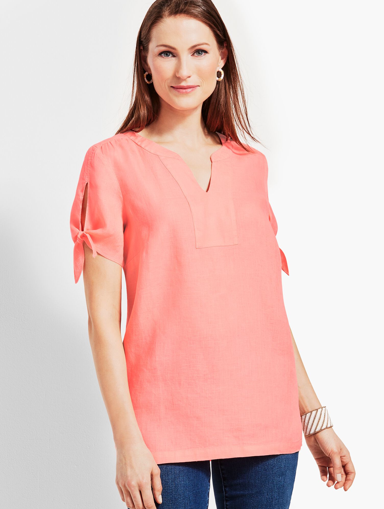 Piece-Dyed Linen Tie-Sleeve Shirt