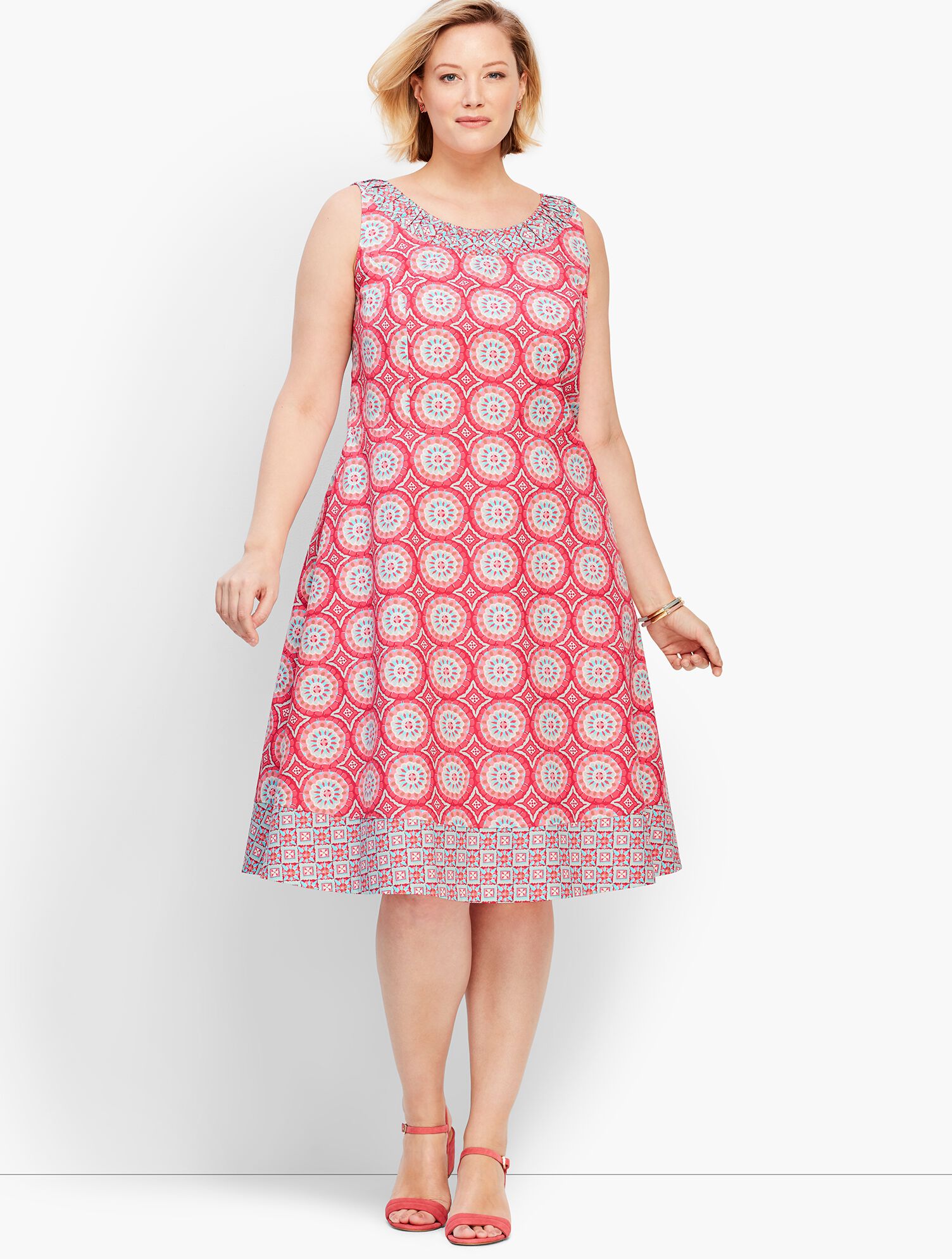 Mixed Geo-Print Fit-and-Flare Dress