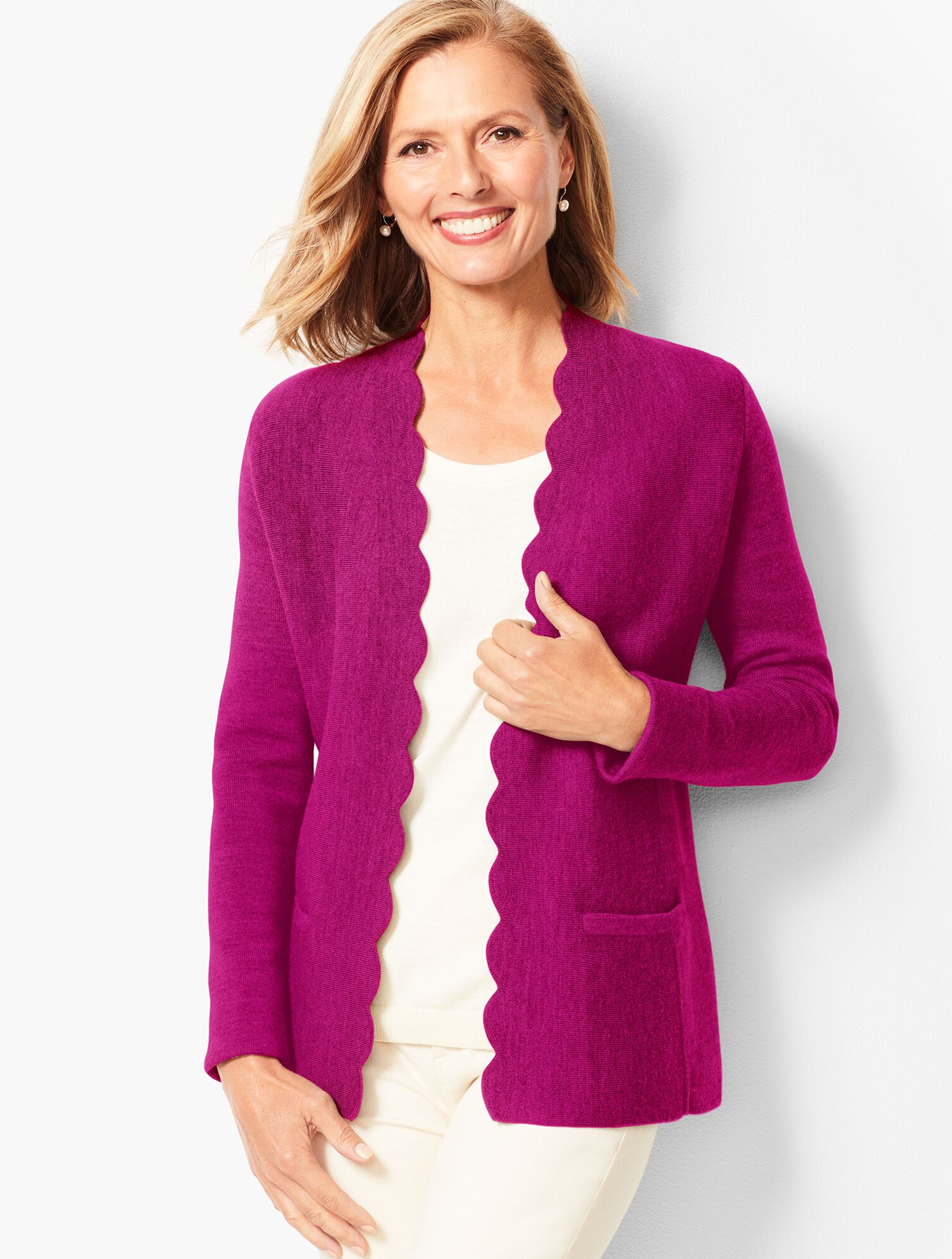 Merino Scallop-Edge Sweater Jacket