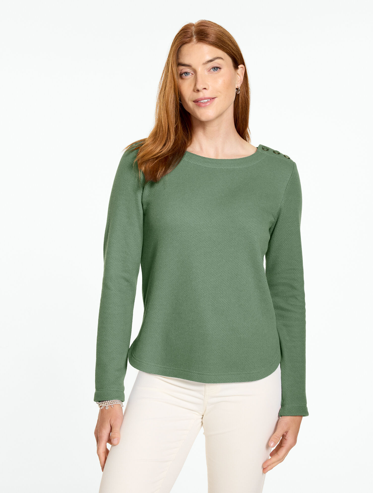Button Shoulder Crewneck Pullover