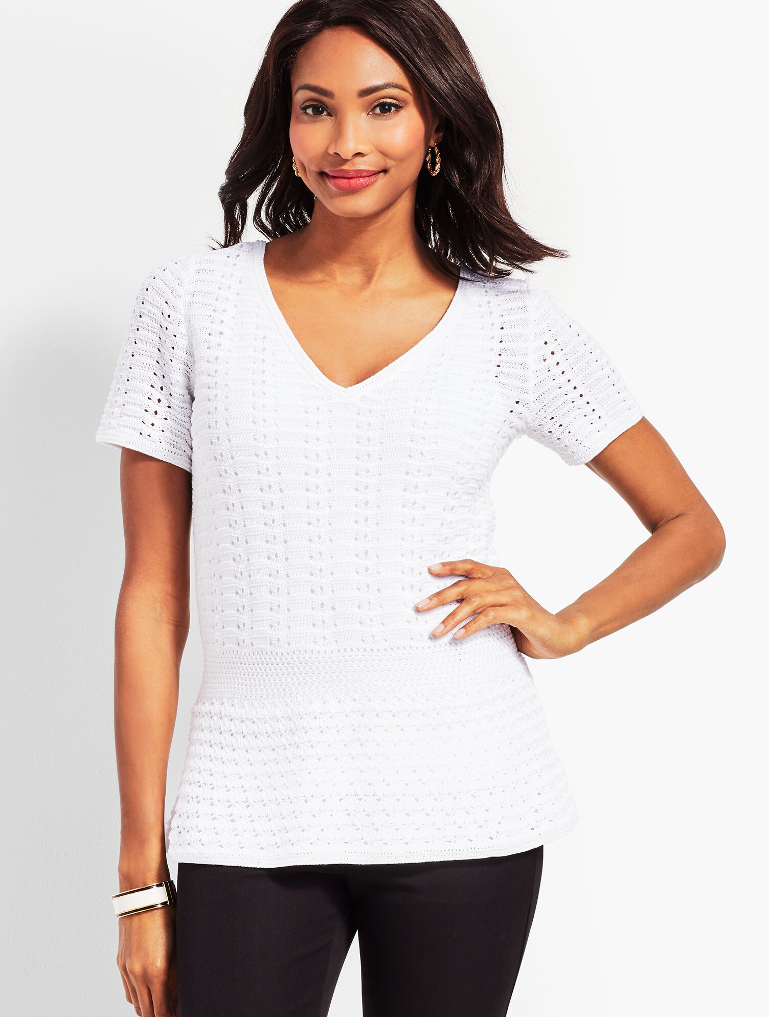 Double-V Crochet Peplum Sweater