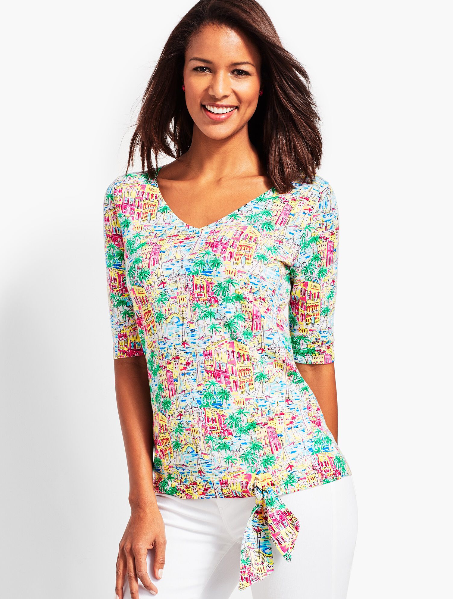 Streets of Santorini Relaxed Tie-Front Sweater