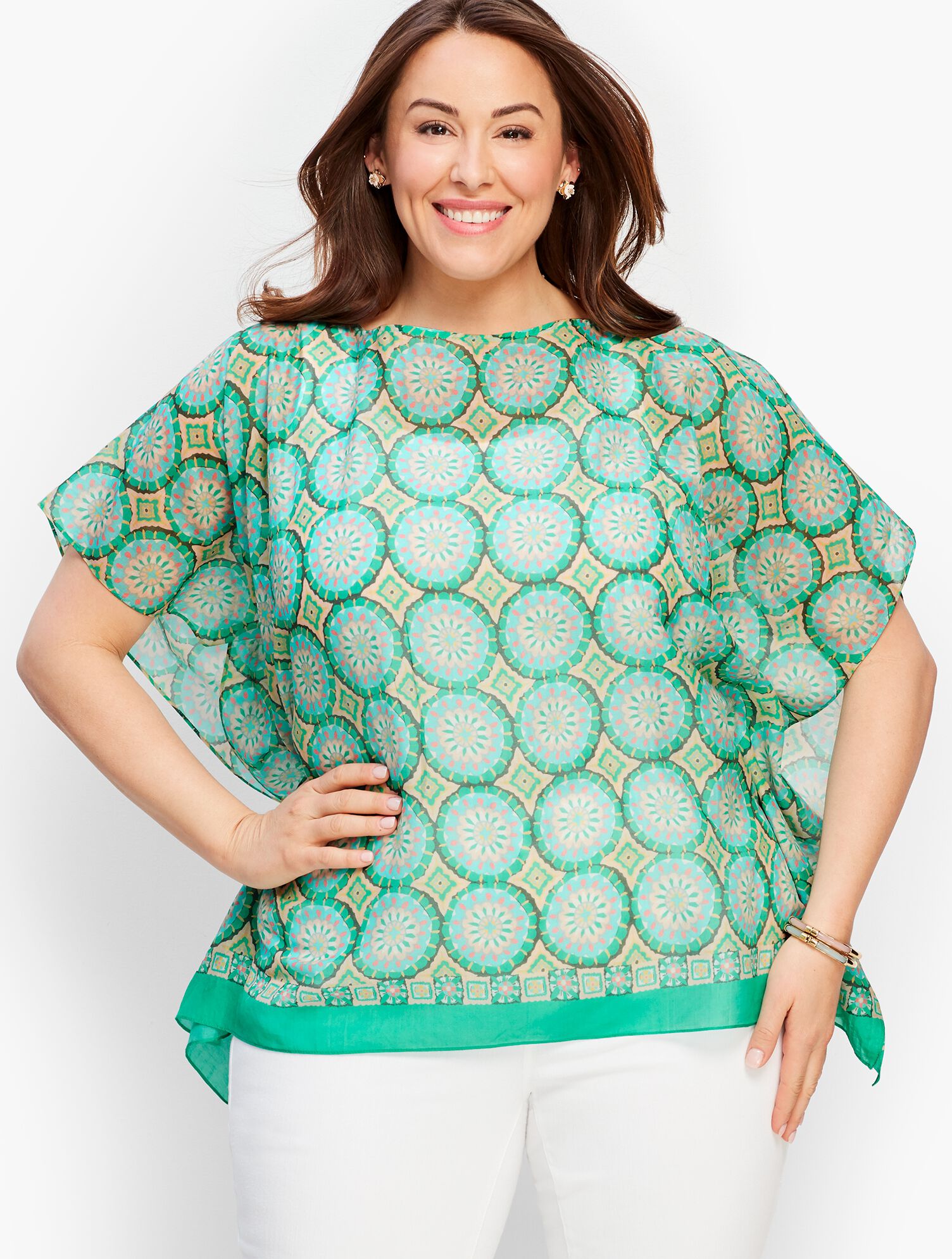 Woman Exclusive Modern Medallion Blocks Poncho
