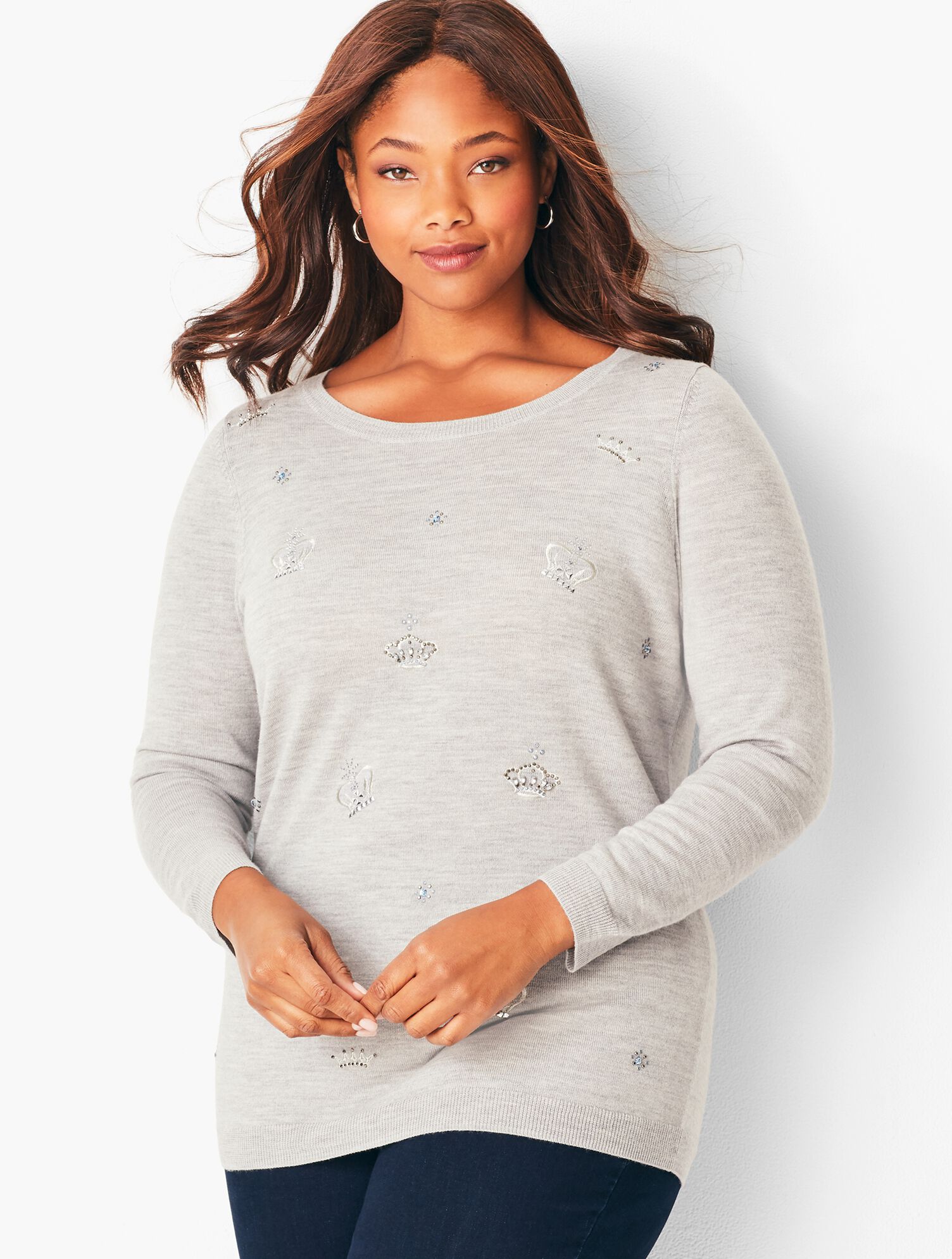 Embroidered &amp; Beaded Merino Sweater