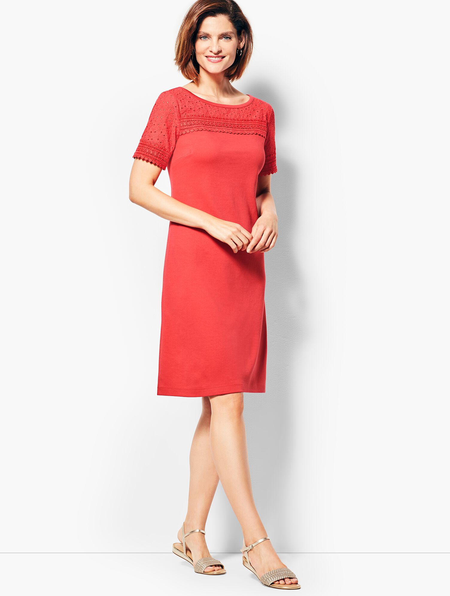 Lace-Trimmed Interlock Shift Dress