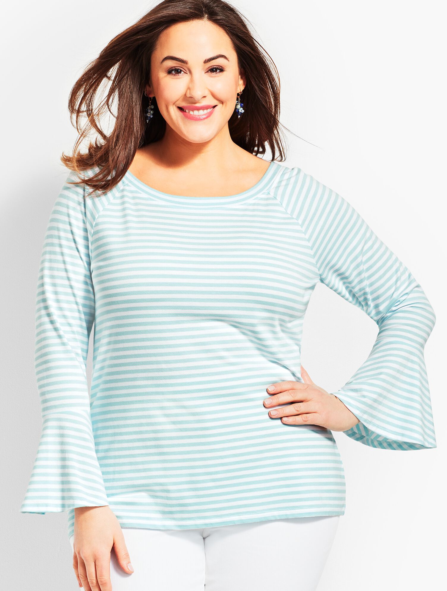 On-The-Shoulder Flared Sleeve Top - Stripe