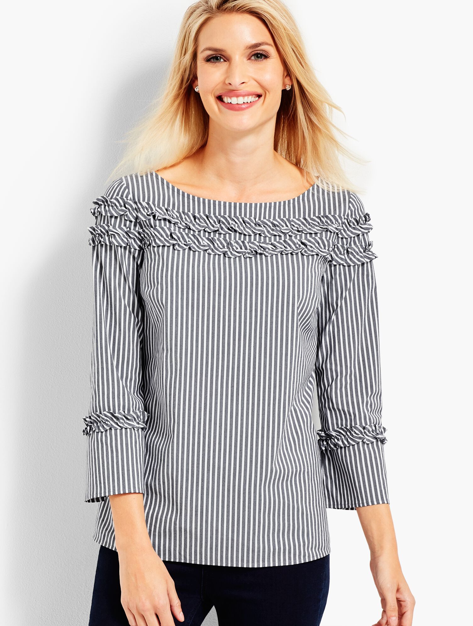 Stripe Shirred Ruffle Top