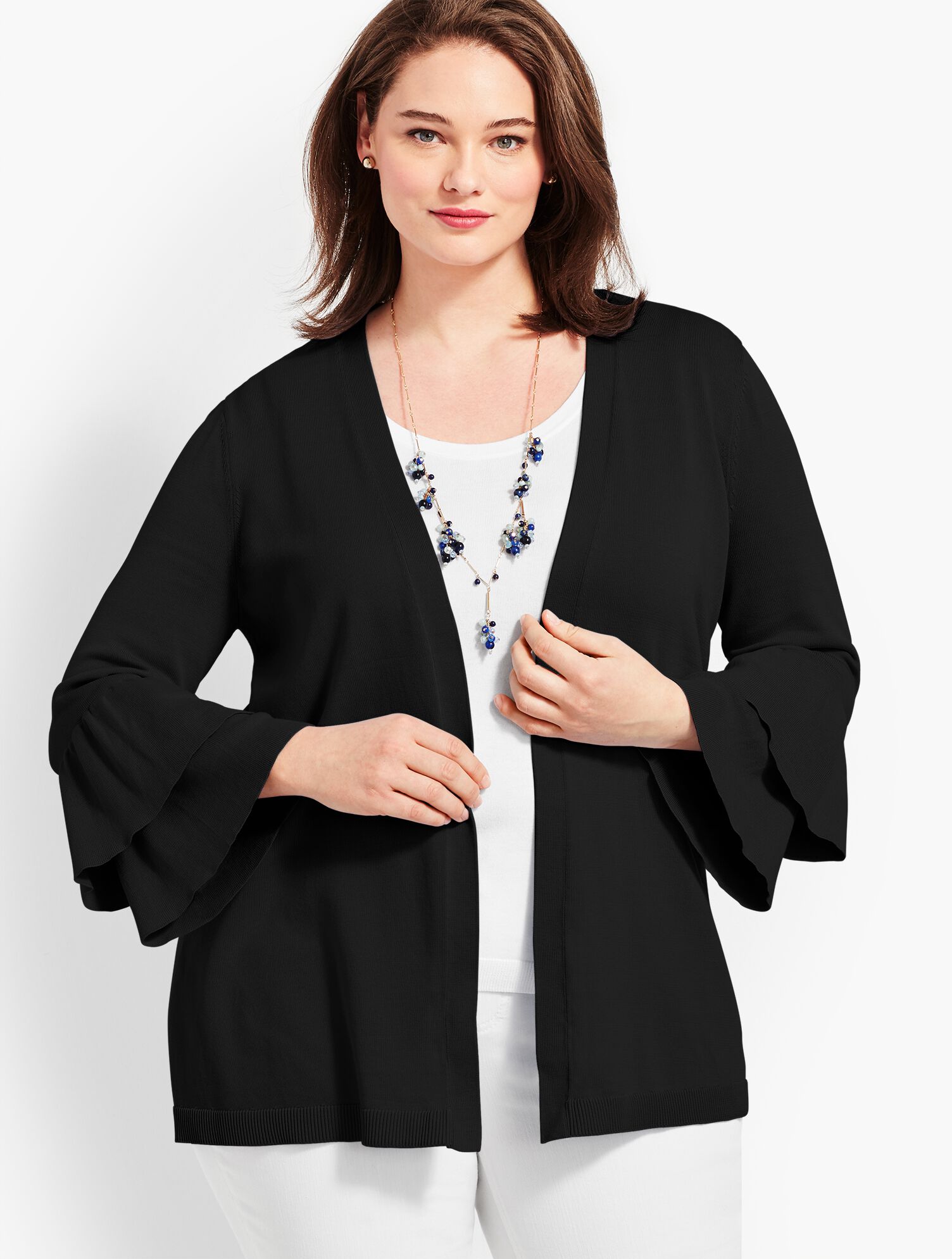 Woman Exclusive Flounce-Sleeve Open Cardigan