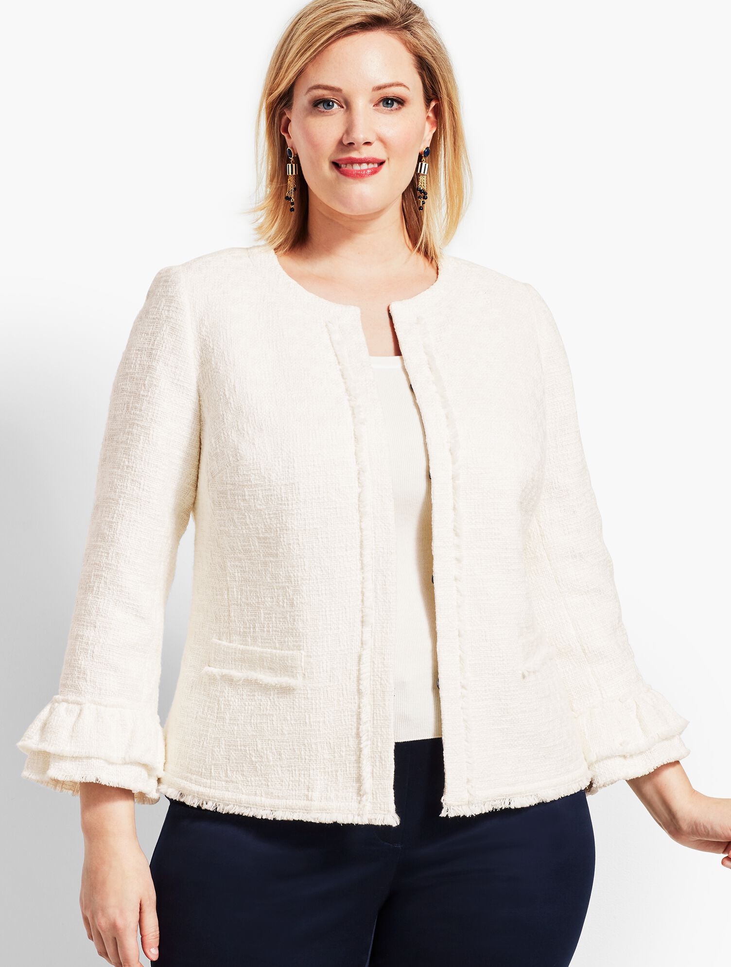 Tweed Ruffle-Sleeve Jacket