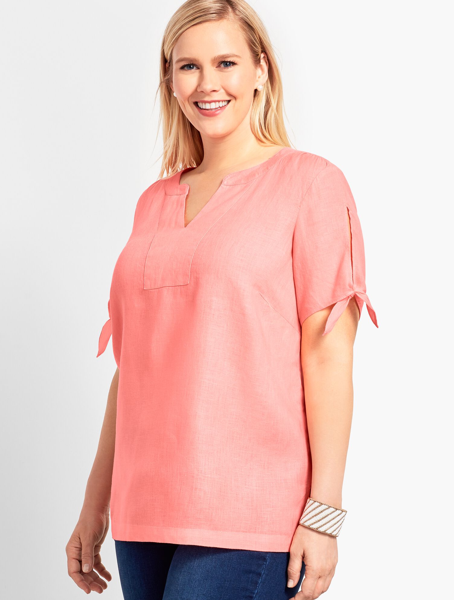 Piece-Dyed Linen Tie-Sleeve Shirt