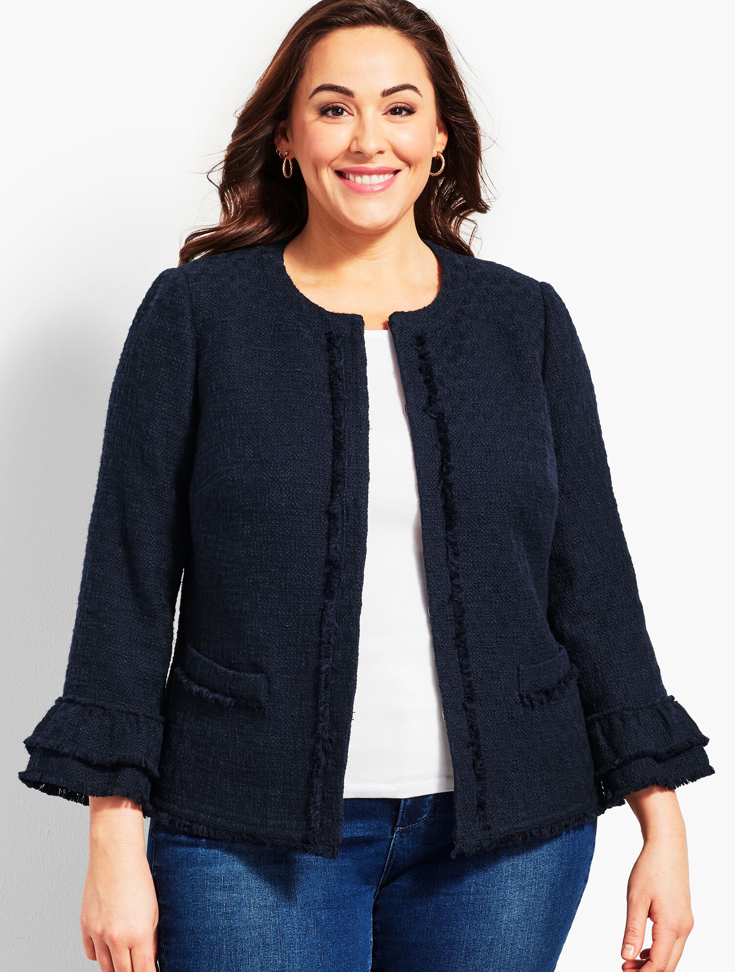 Tweed Ruffle-Sleeve Jacket