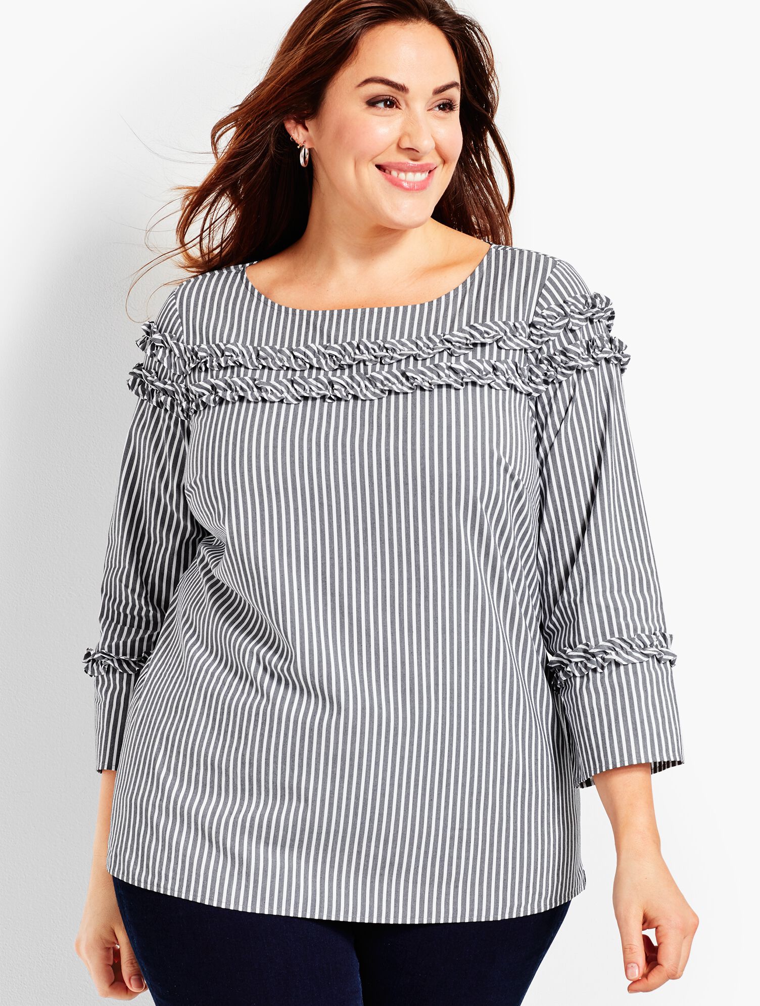 Stripe Shirred Ruffle Top