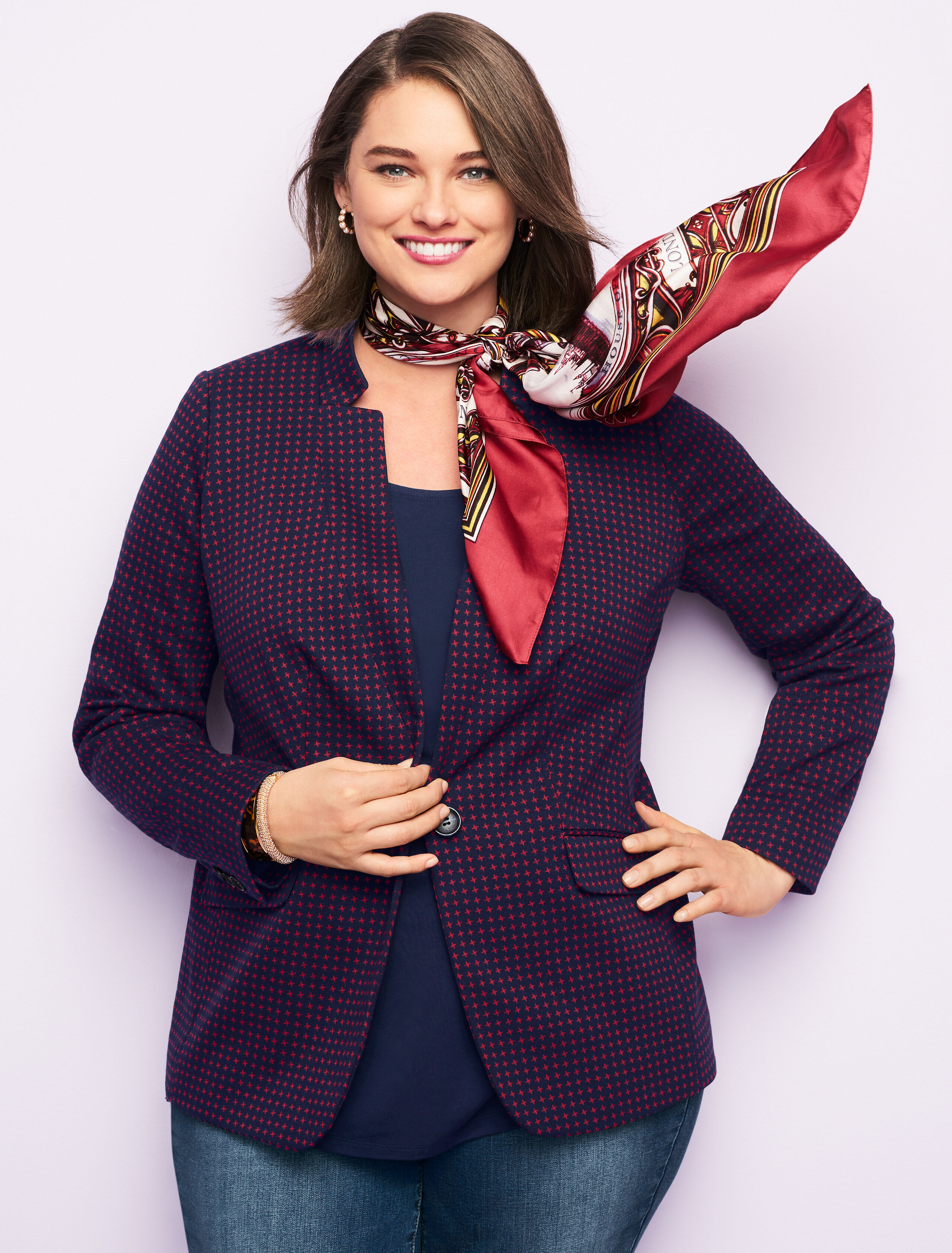 Plus Size Jacquard Check Blazer