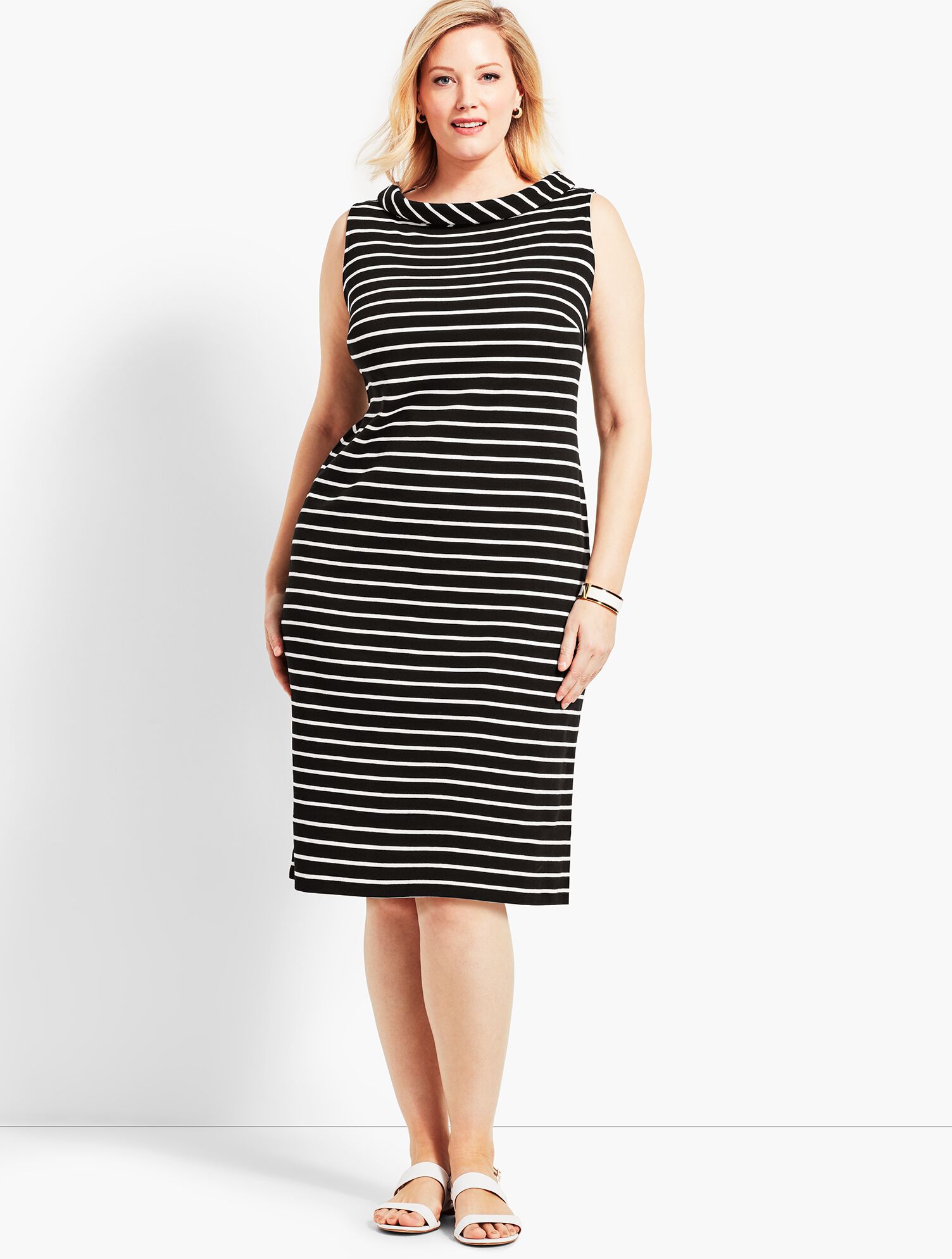 Audrey-Neck Stripe Interlock Shift Dress