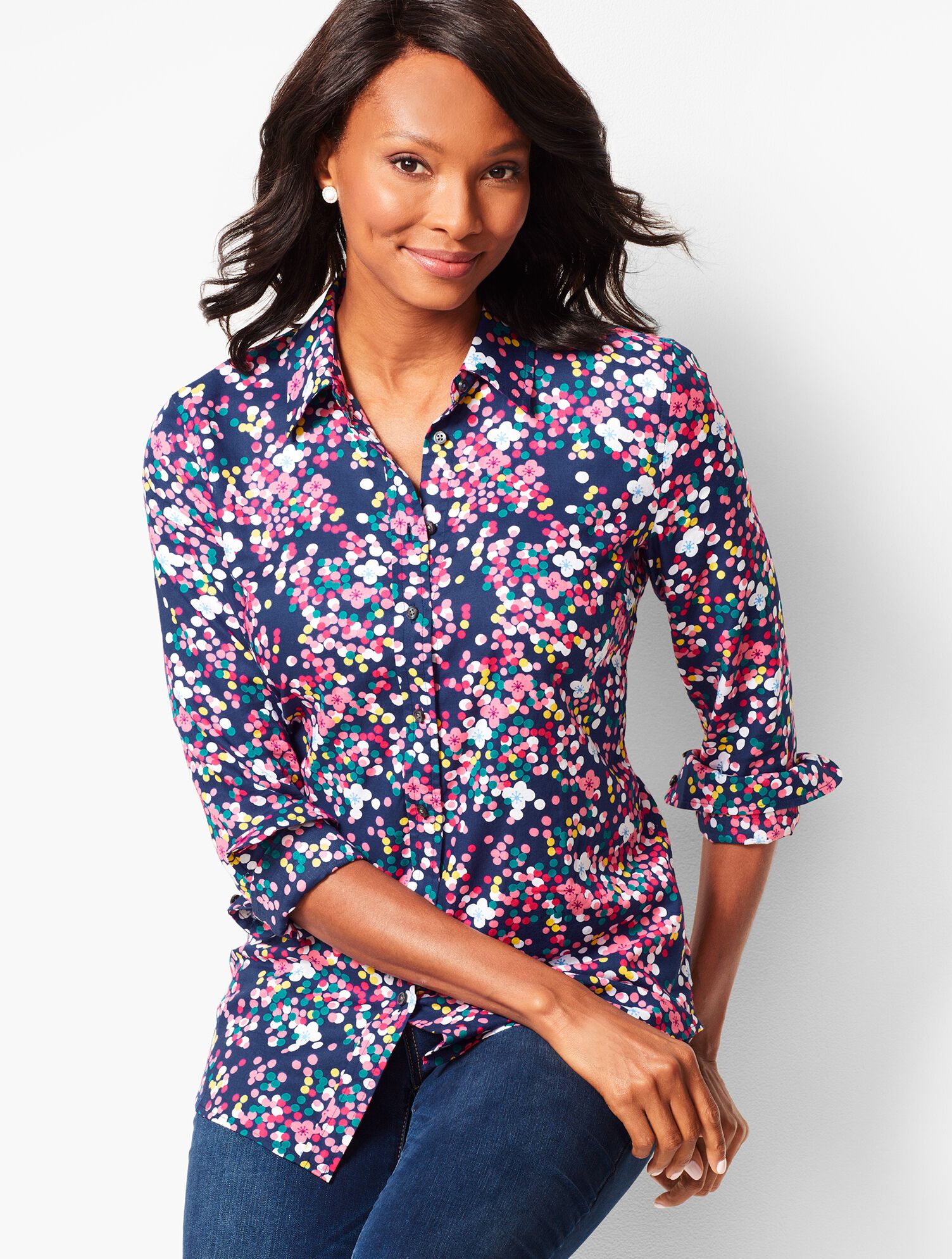 Floral Dot Print Classic Cotton Shirt