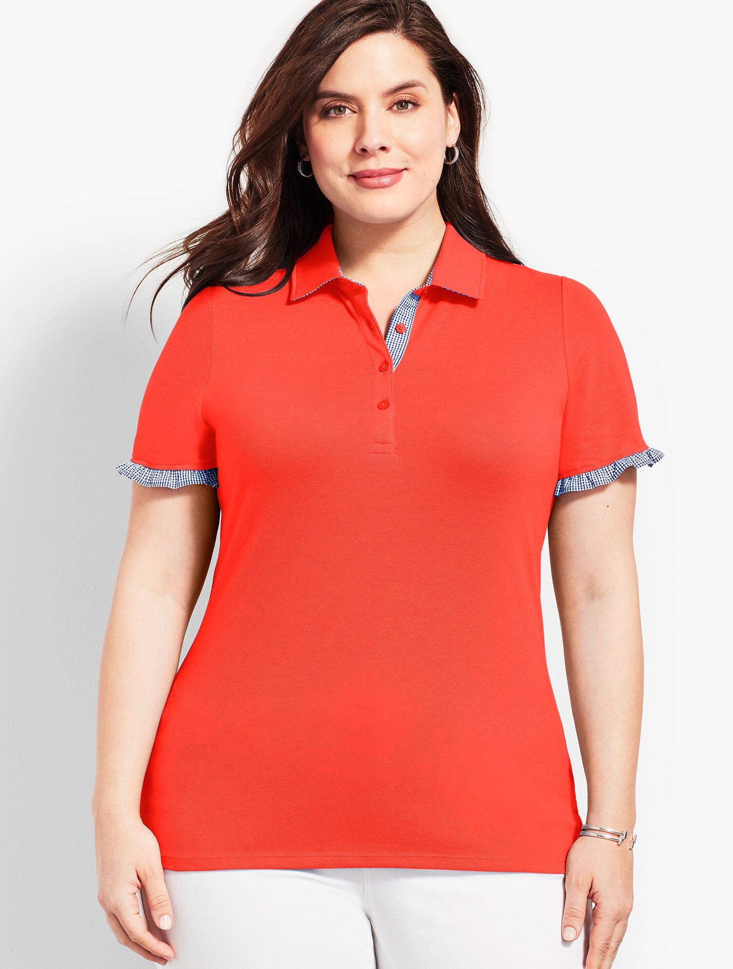 Gingham Ruffle Sleeve Polo