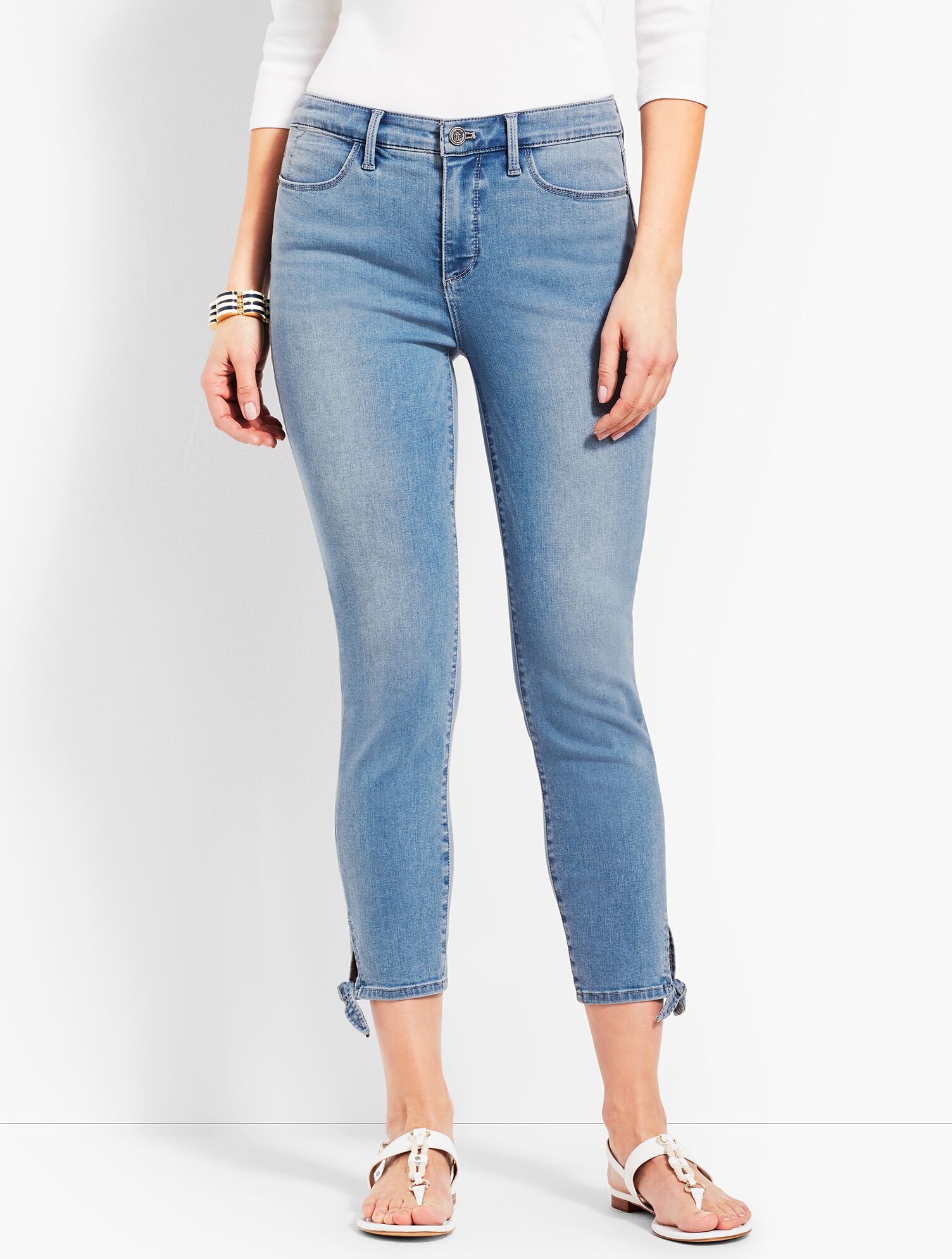 Tie Hem Denim Jegging Crop- Sea Salt Wash
