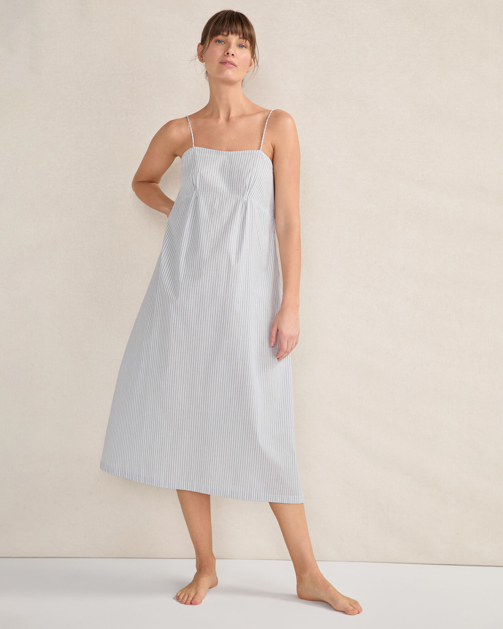 Organic Cotton Poplin Delicate Stripe Sleep Dress