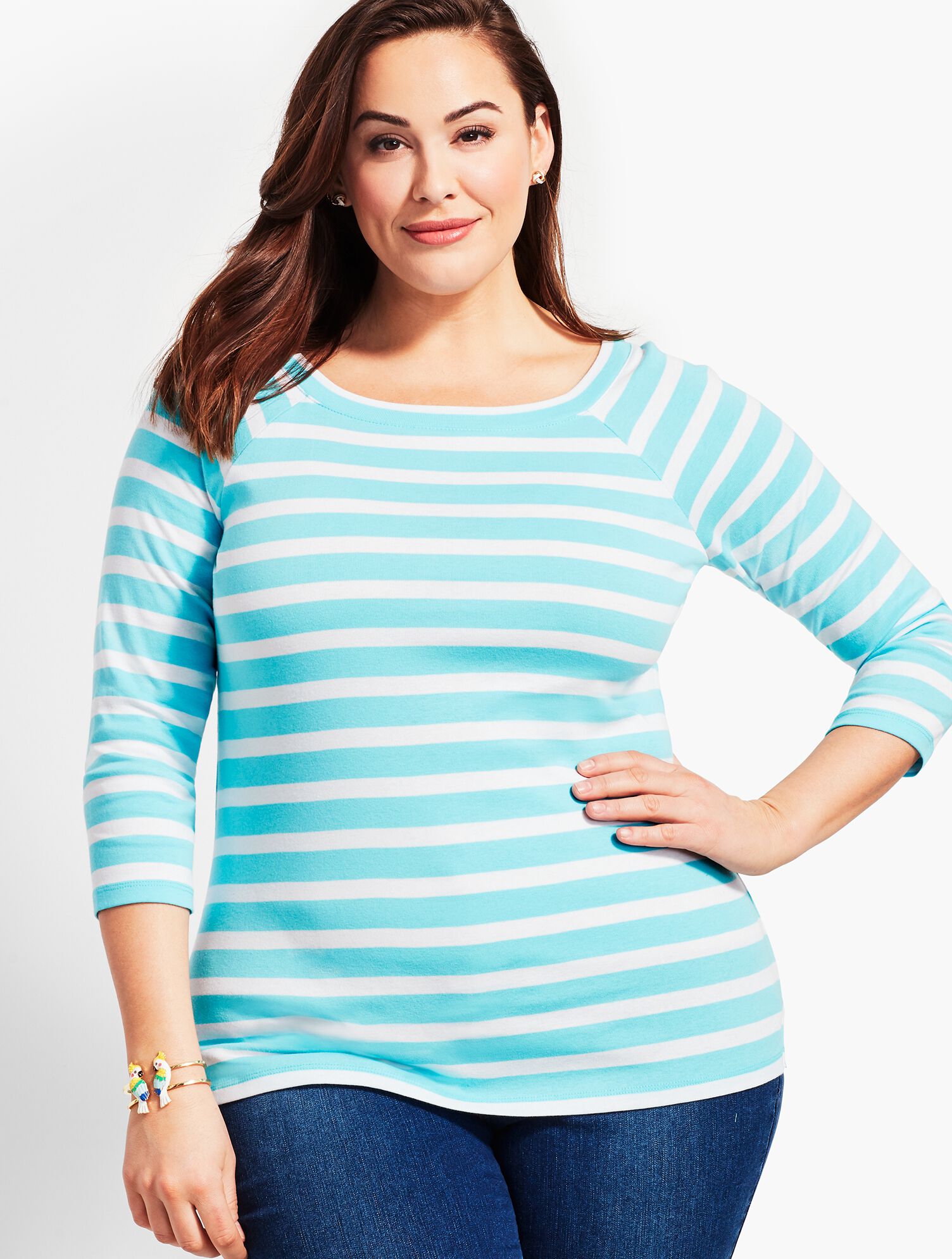 Double-Scoop Neck Tee - Stripe