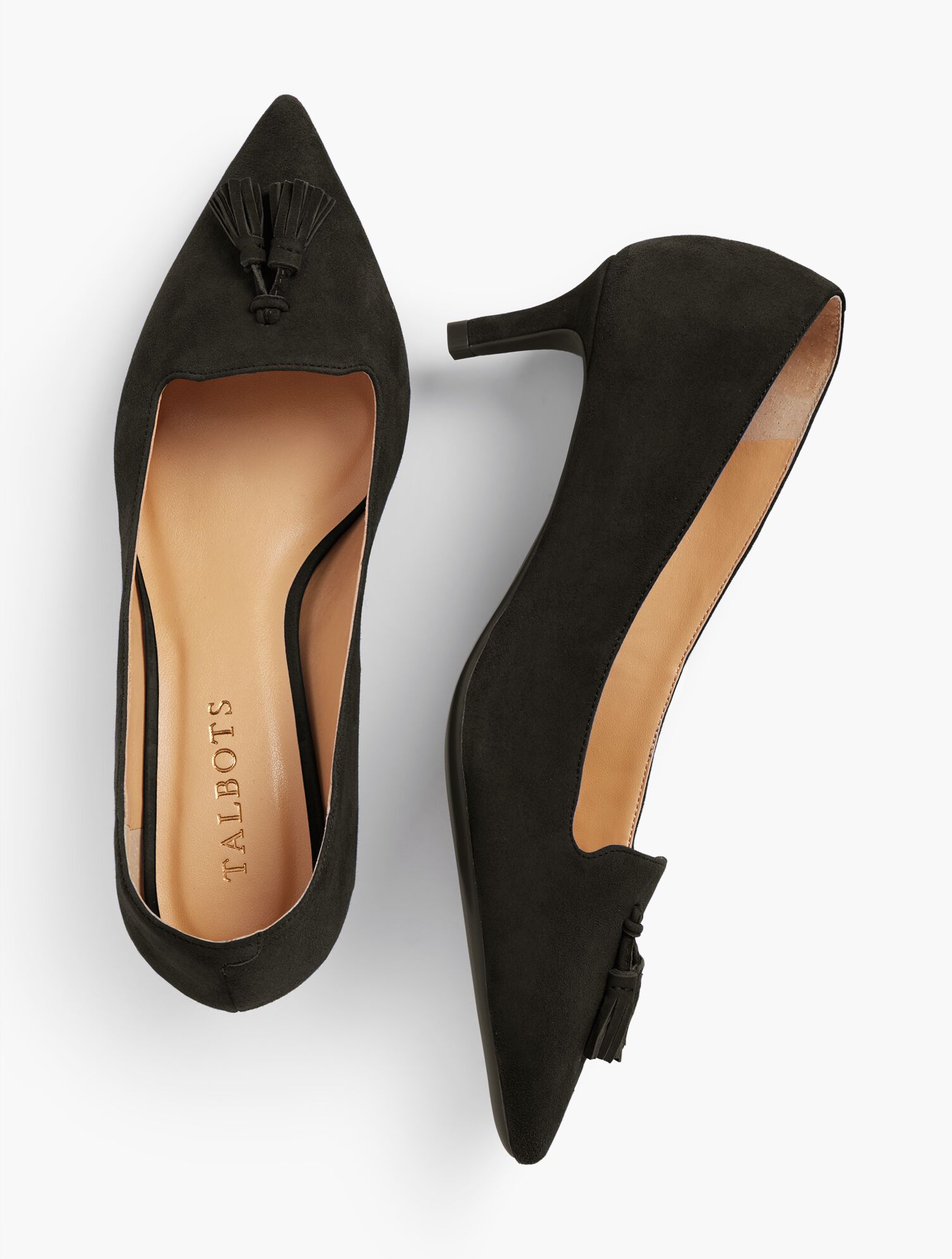 Erica Tasseled Kitten-Heel Pumps-Kid-Suede