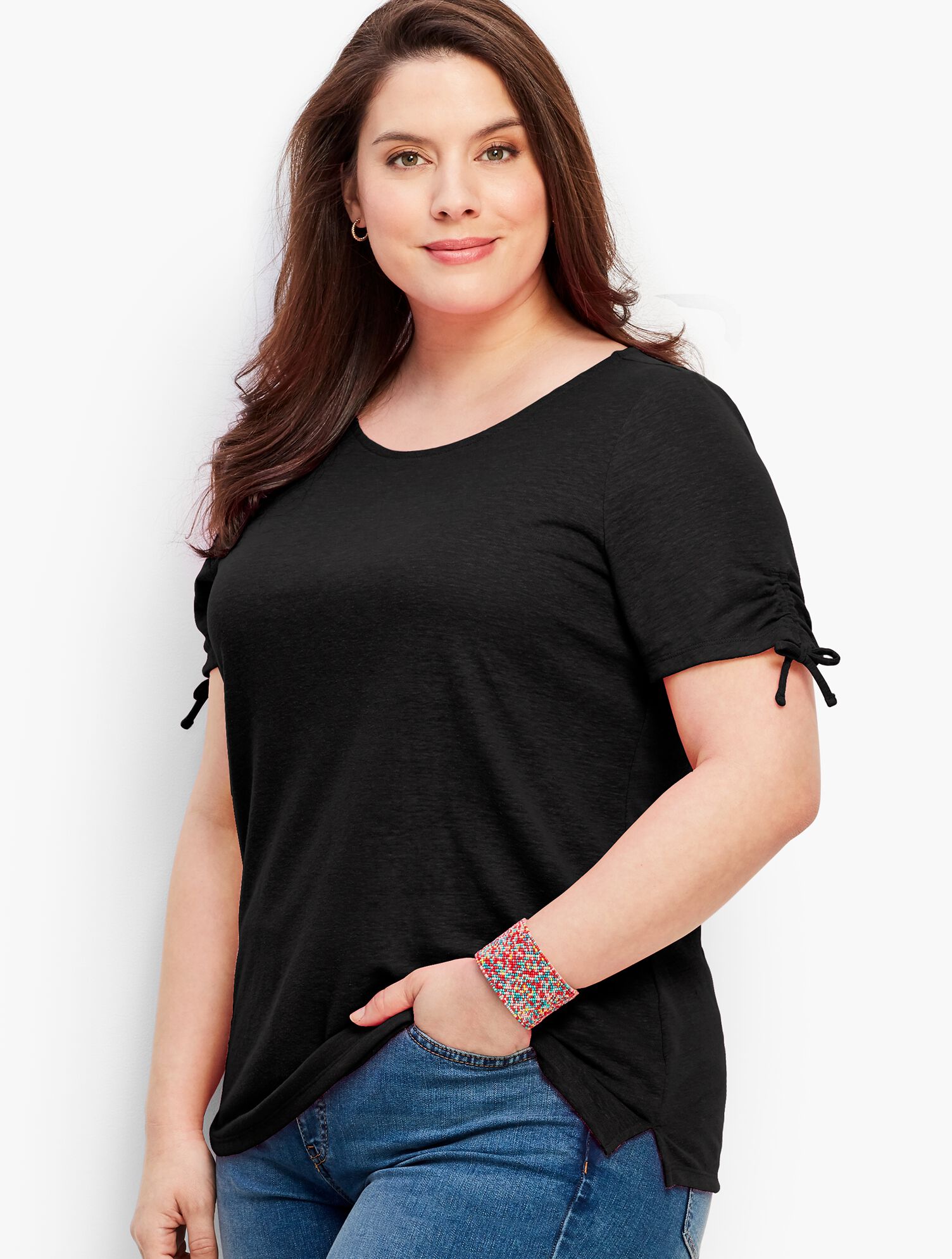 Ruched-Sleeve Tee