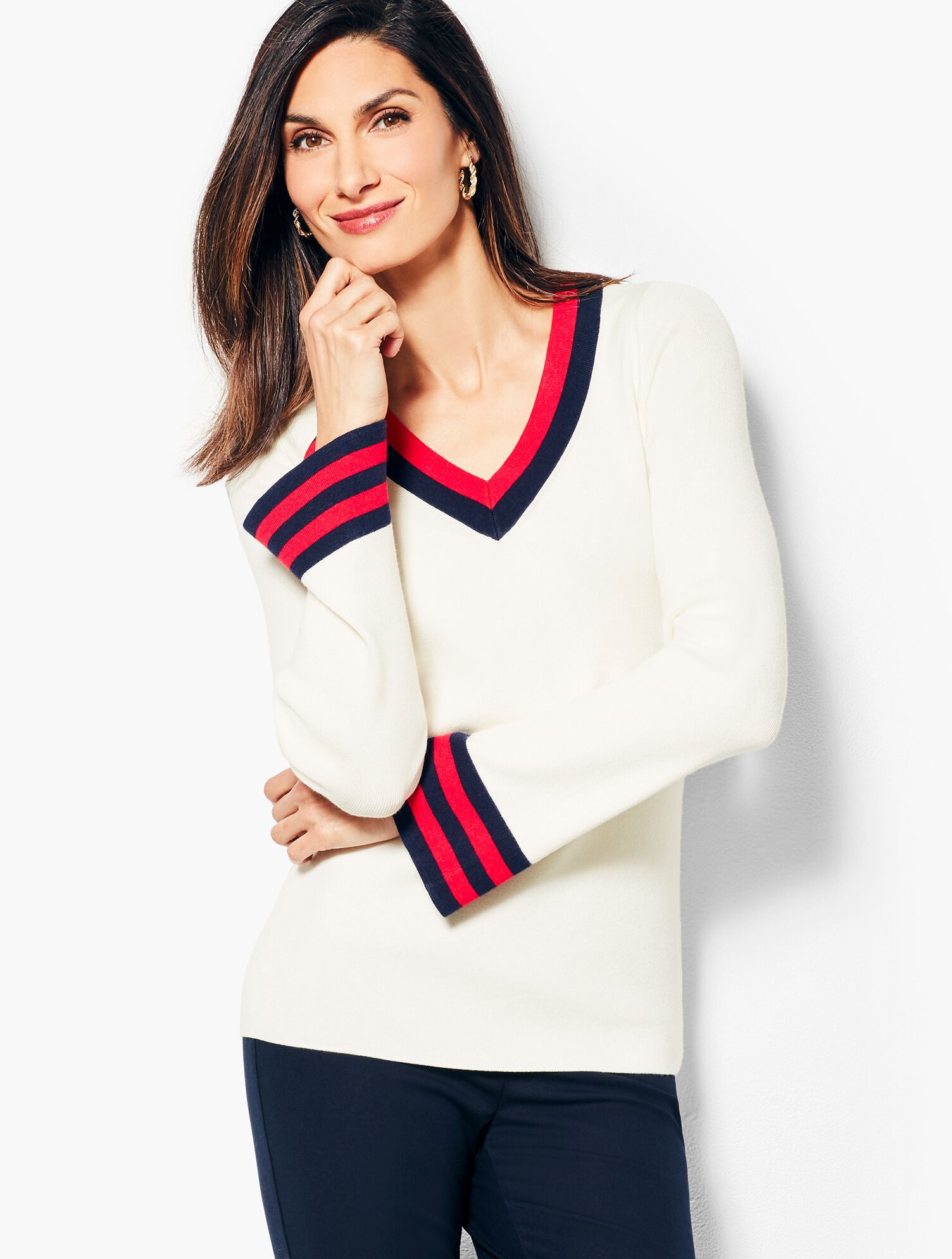 Tipped V-Neck Sweater