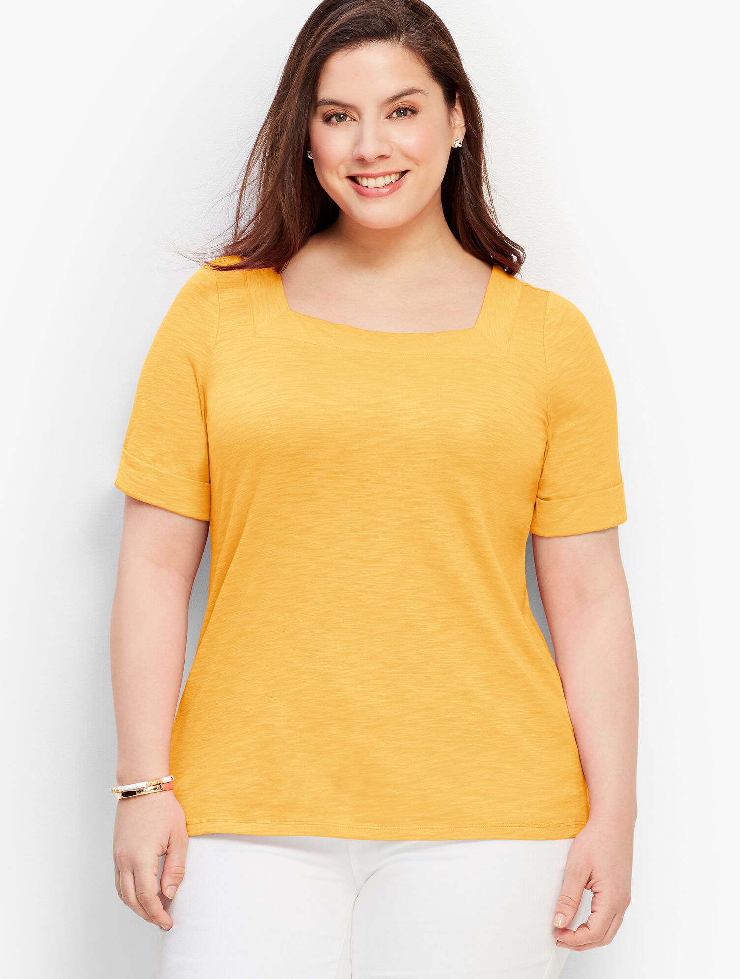 Roll-Cuff Square-Neck Tee