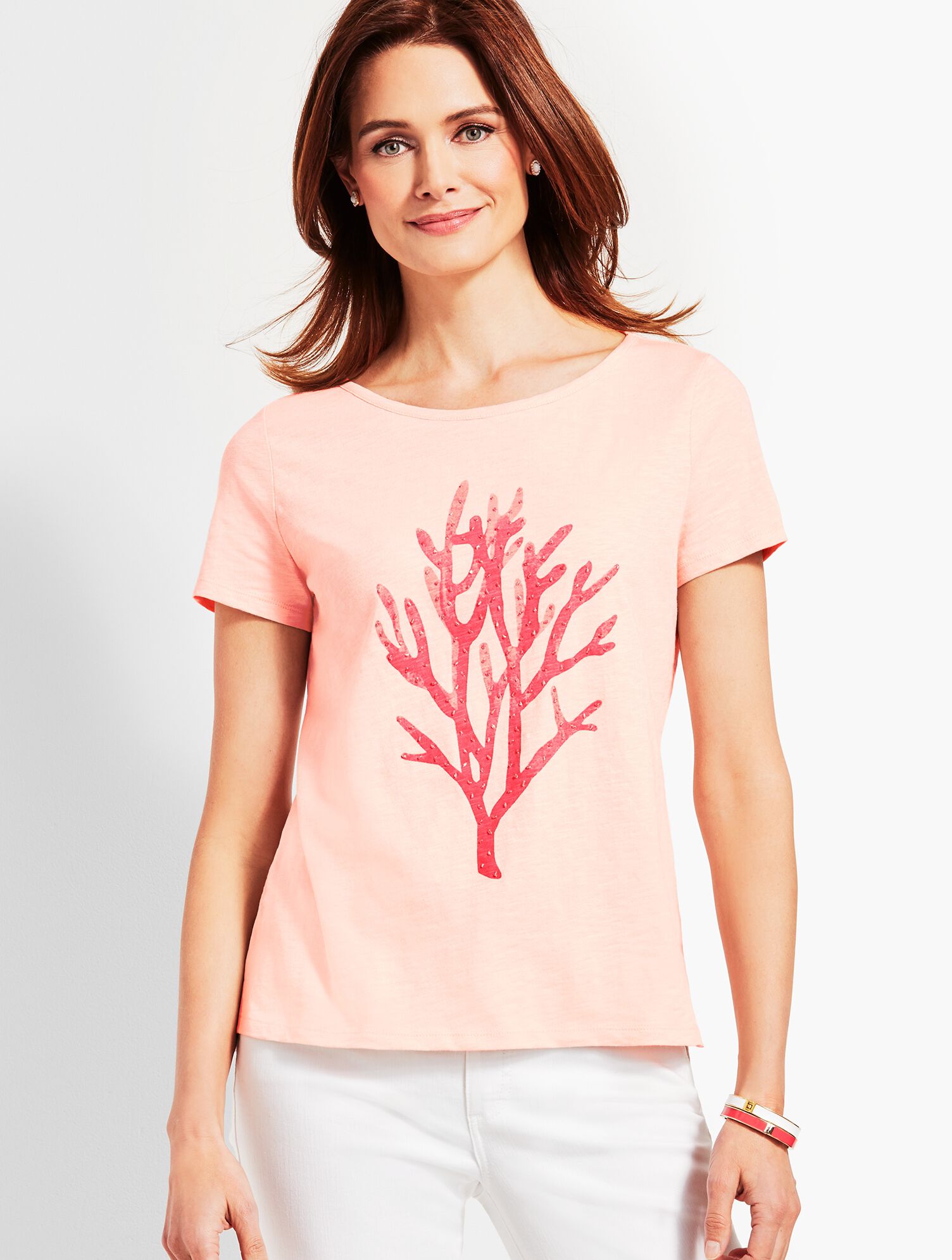 Embellished Coral Watercolor Tee