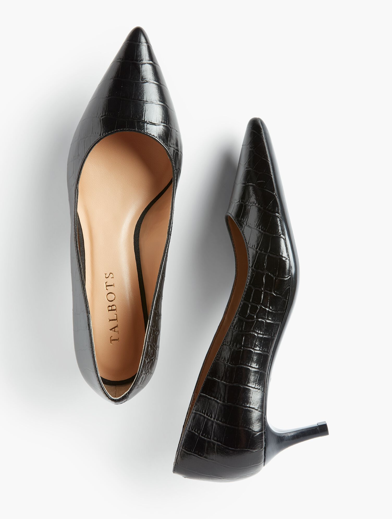 Erica Kitten-Heel Pump - Croc-Embossed