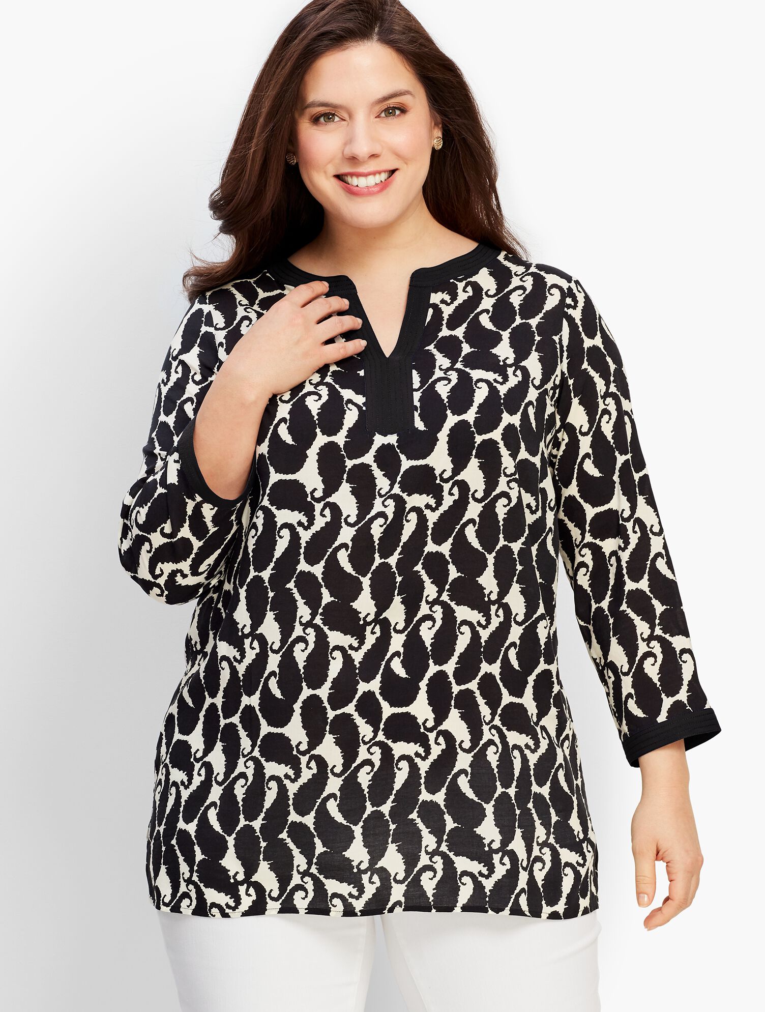Shadow Paisley Tie-Sleeve Tunic Top