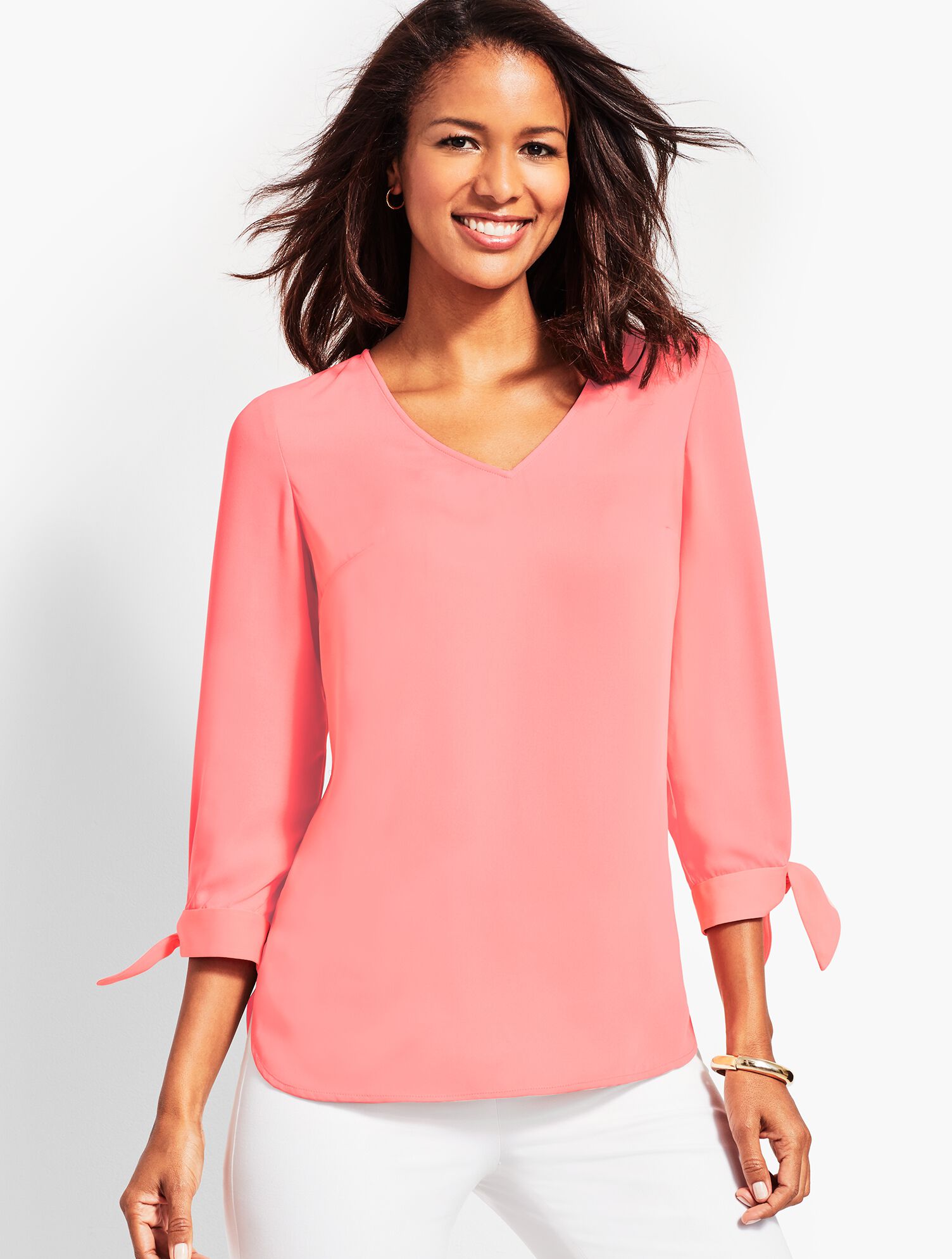 Tie-Sleeve V-Neck Top