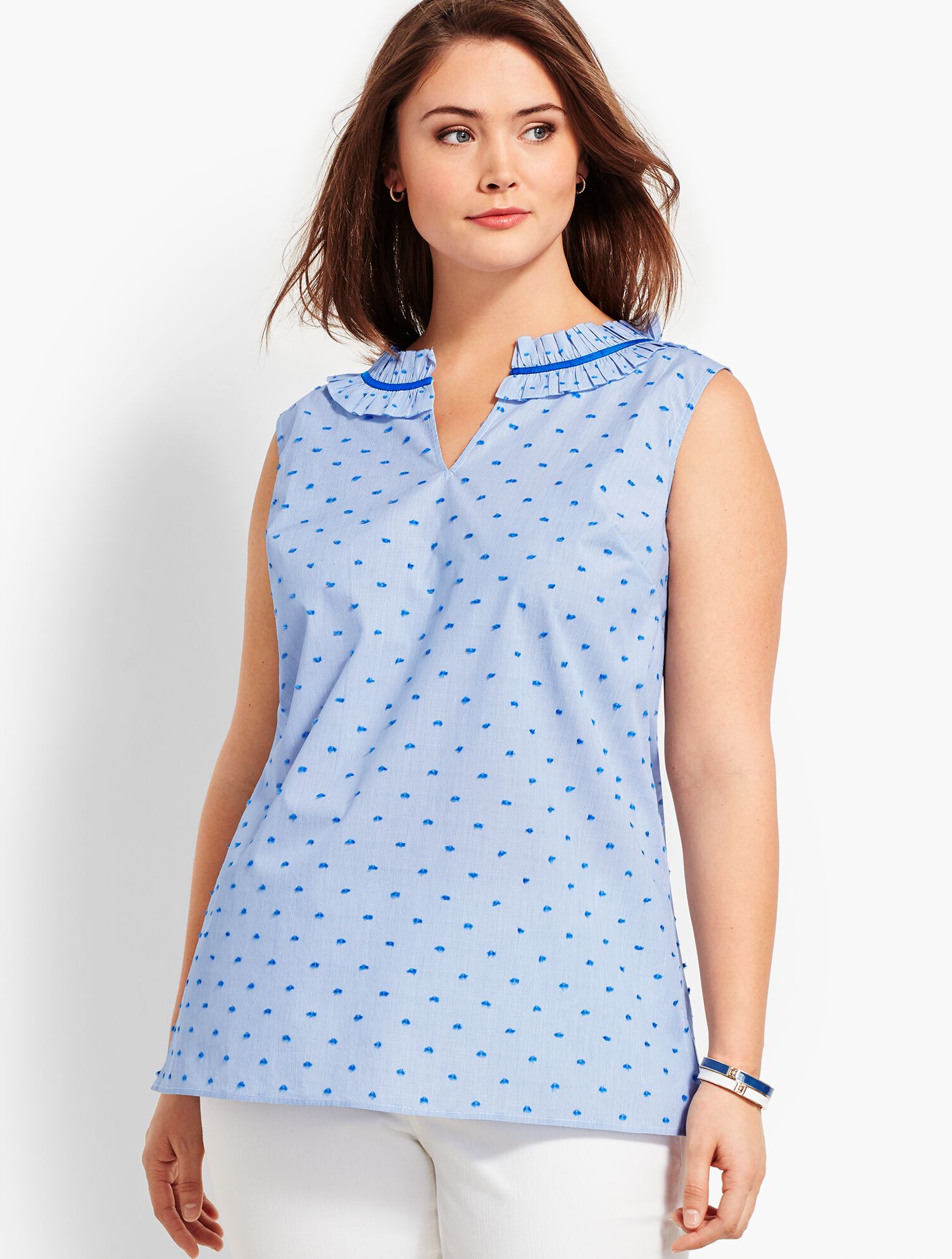 Ruffle Split-Neckline Top