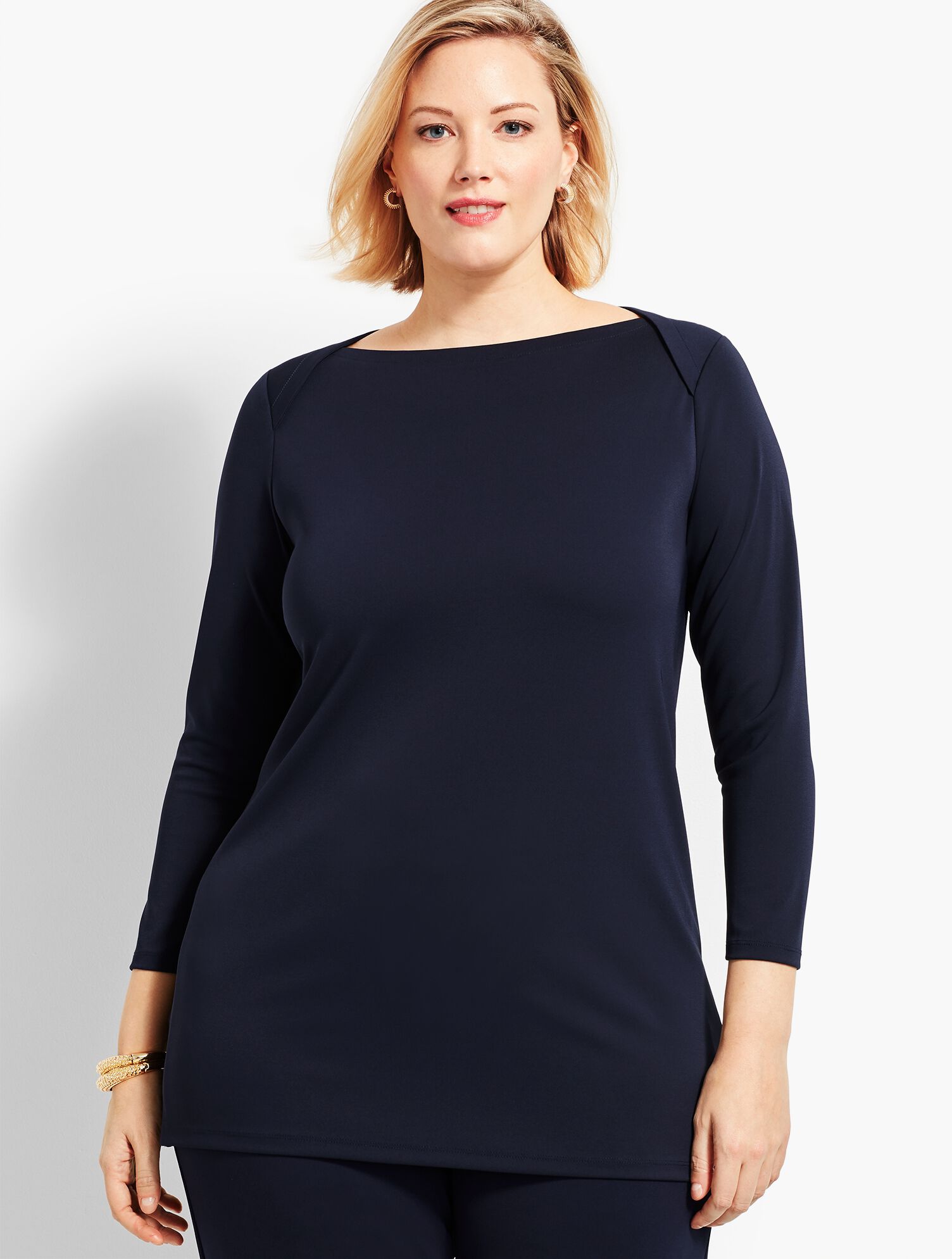 Plus Size Exclusive Knit Jersey Envelope-Neck Tunic
