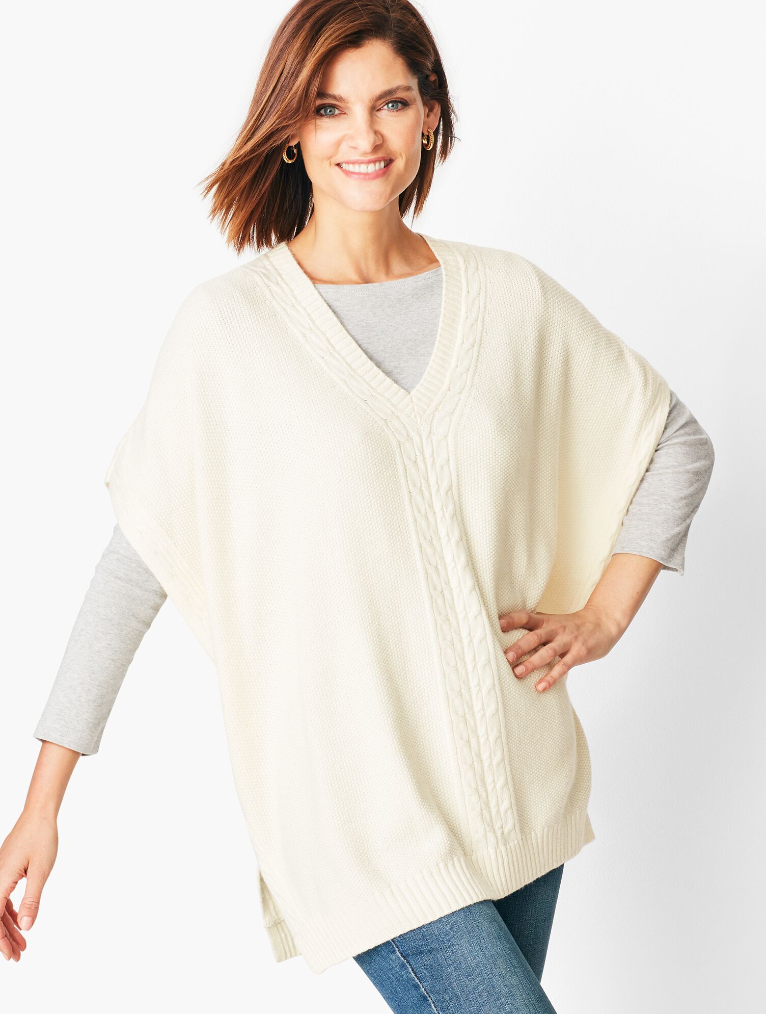V-Neck Seed-Stitched Poncho