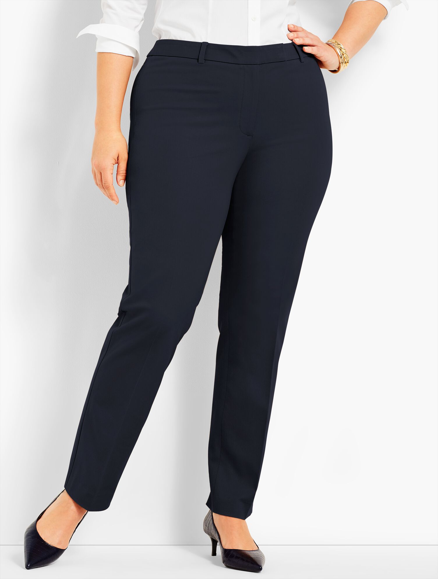 Bi-Stretch High-Waist Straight-Leg Pant