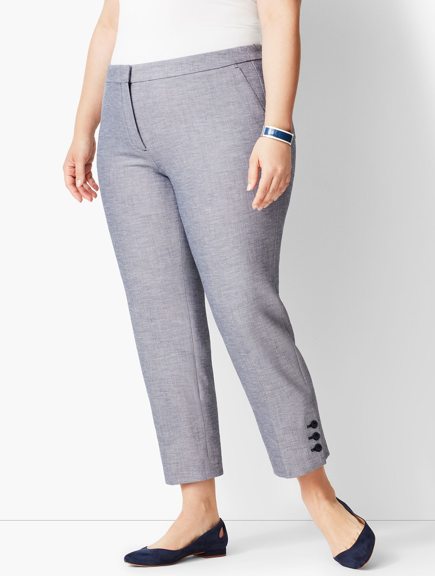 Plus Size Talbots Hampshire Button Ankle Pant - Sharkskin
