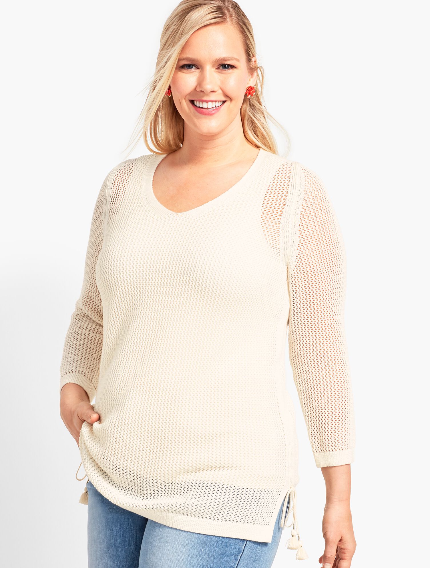 Space-Dye Mesh Side-Tie Sweater
