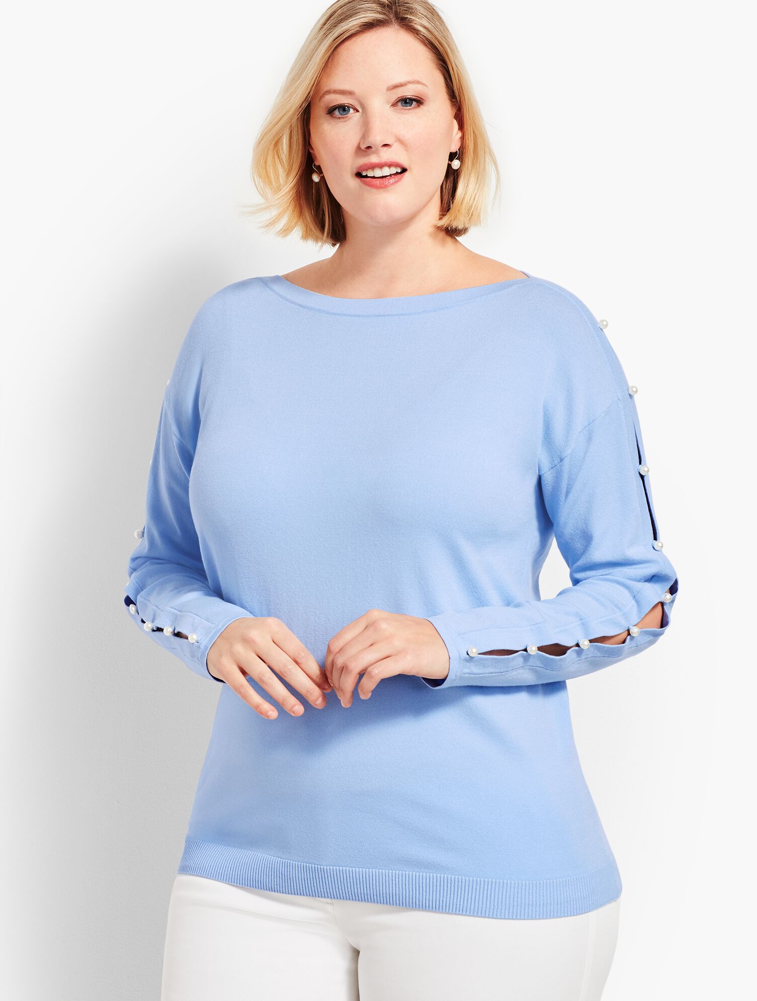 Pearl-Embellished Boatneck Sweater