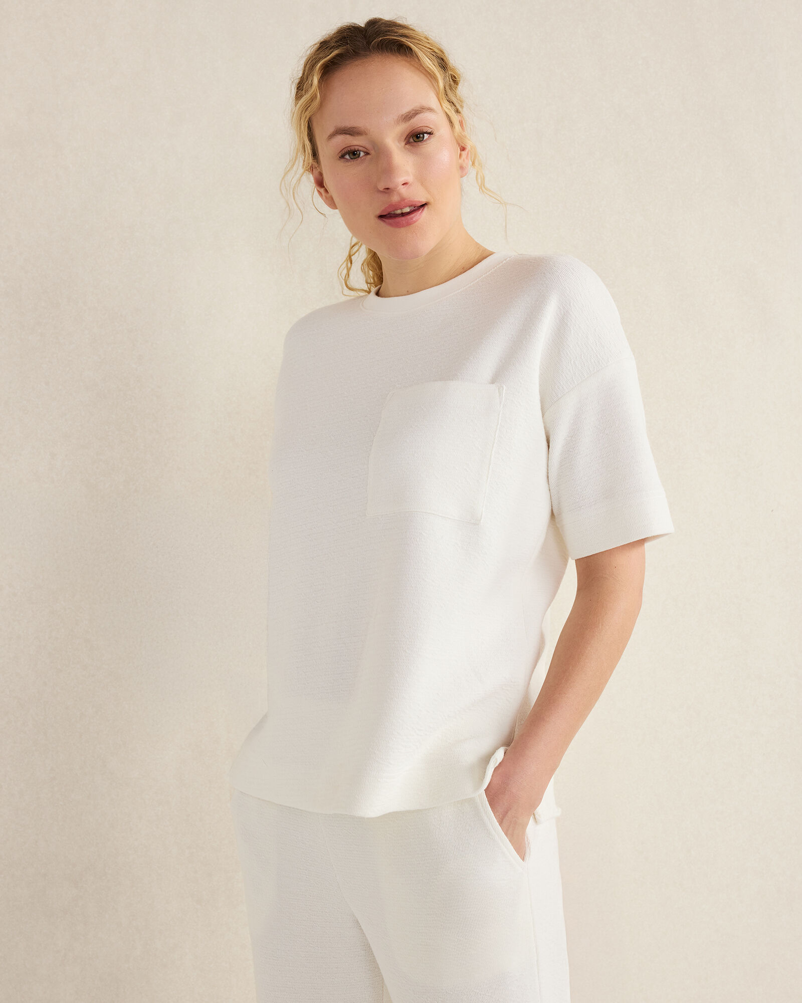 Cotton Blend Textured Crewneck Tee