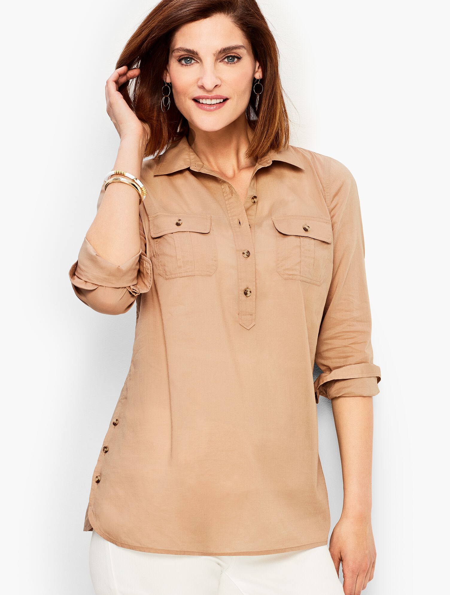 Collared Side-Button Voile Safari Shirt
