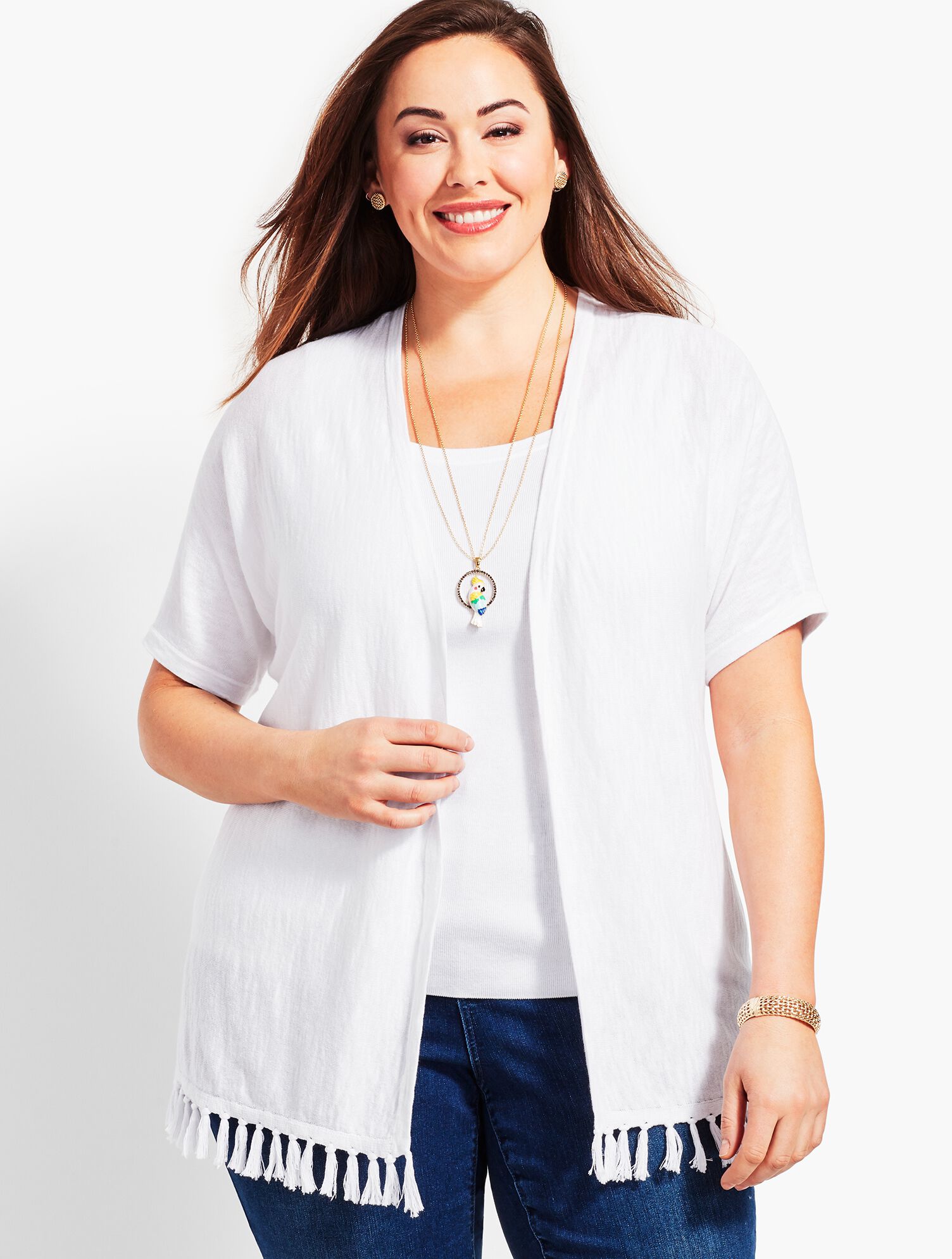 Woman Exclusive Pointelle Fringe Kimono