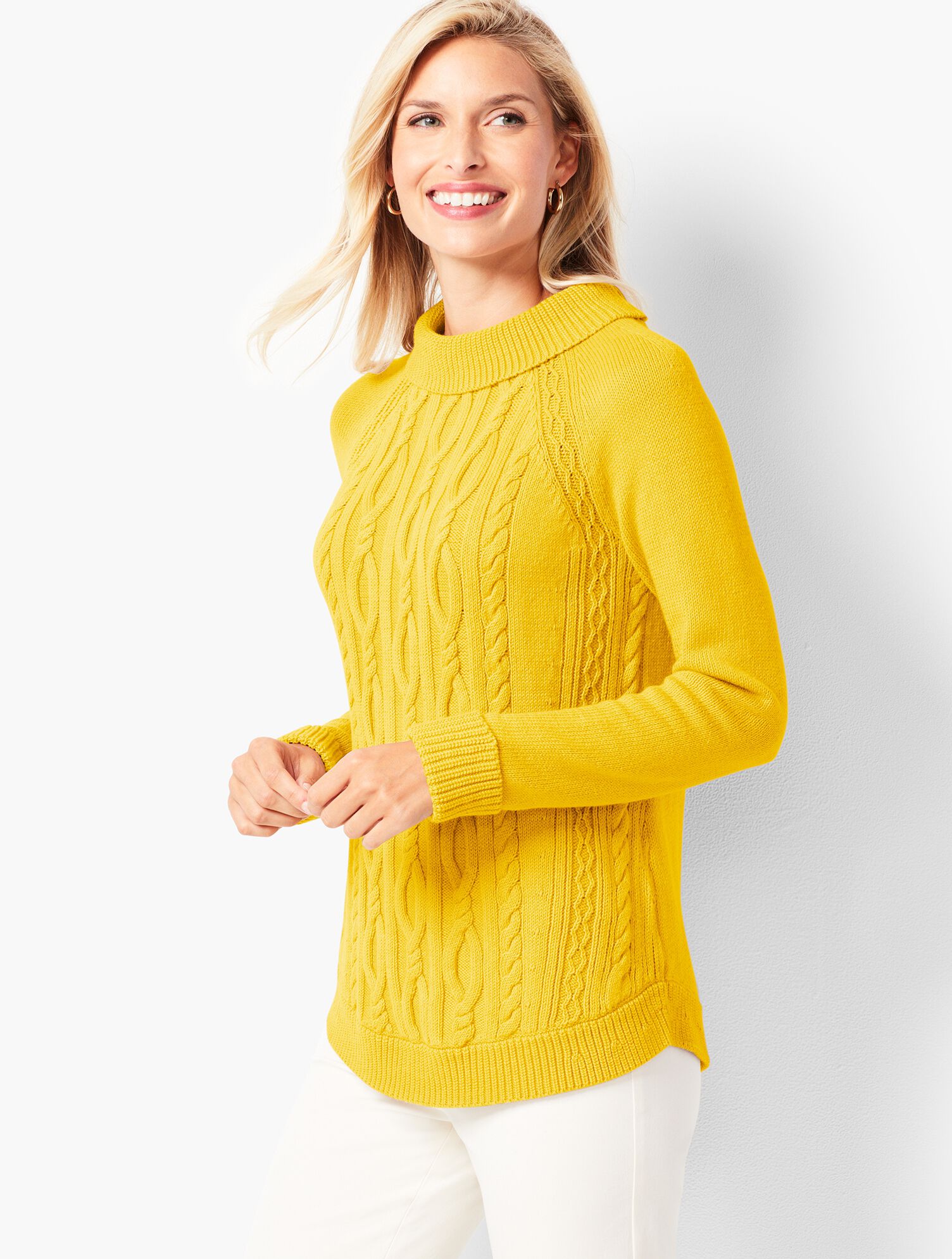 Cotton Cable Portrait-Collar Sweater