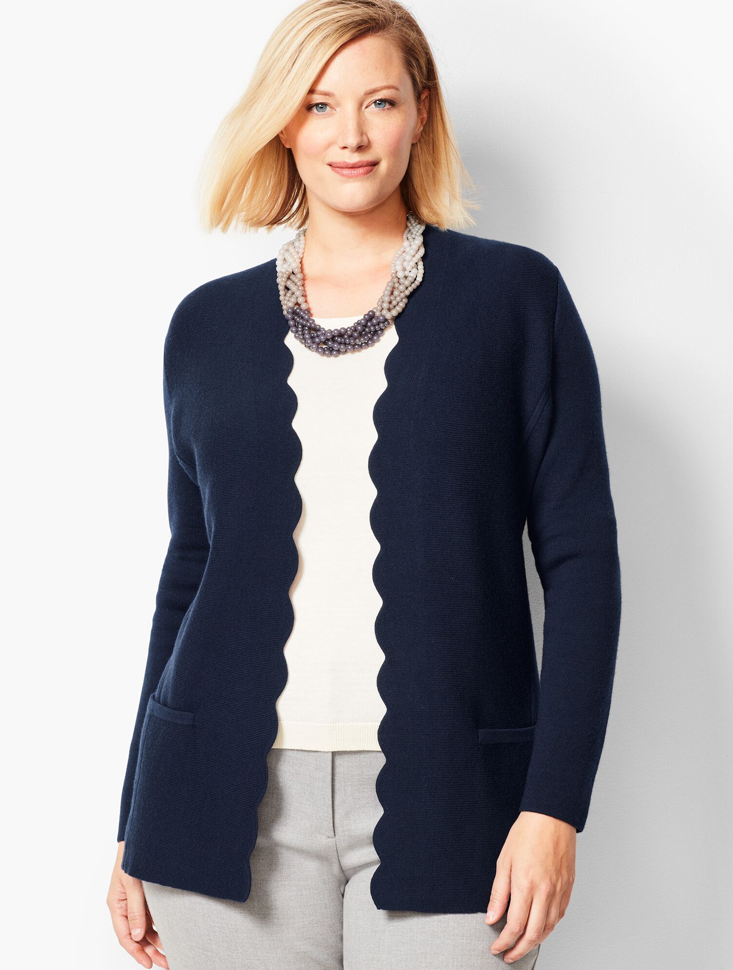 Merino Scallop-Edge Sweater Jacket