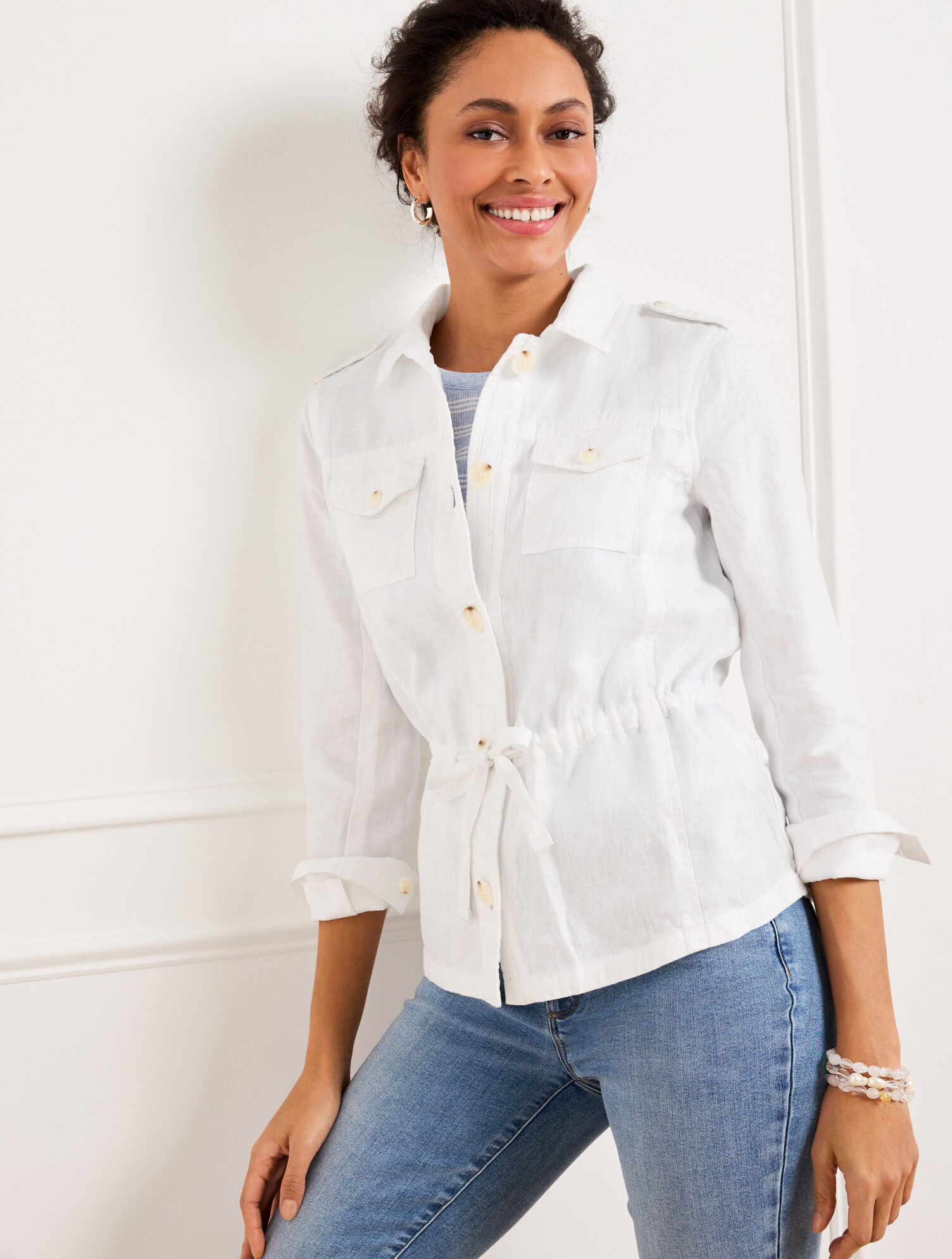 Washed Linen Shirt Jacket - White