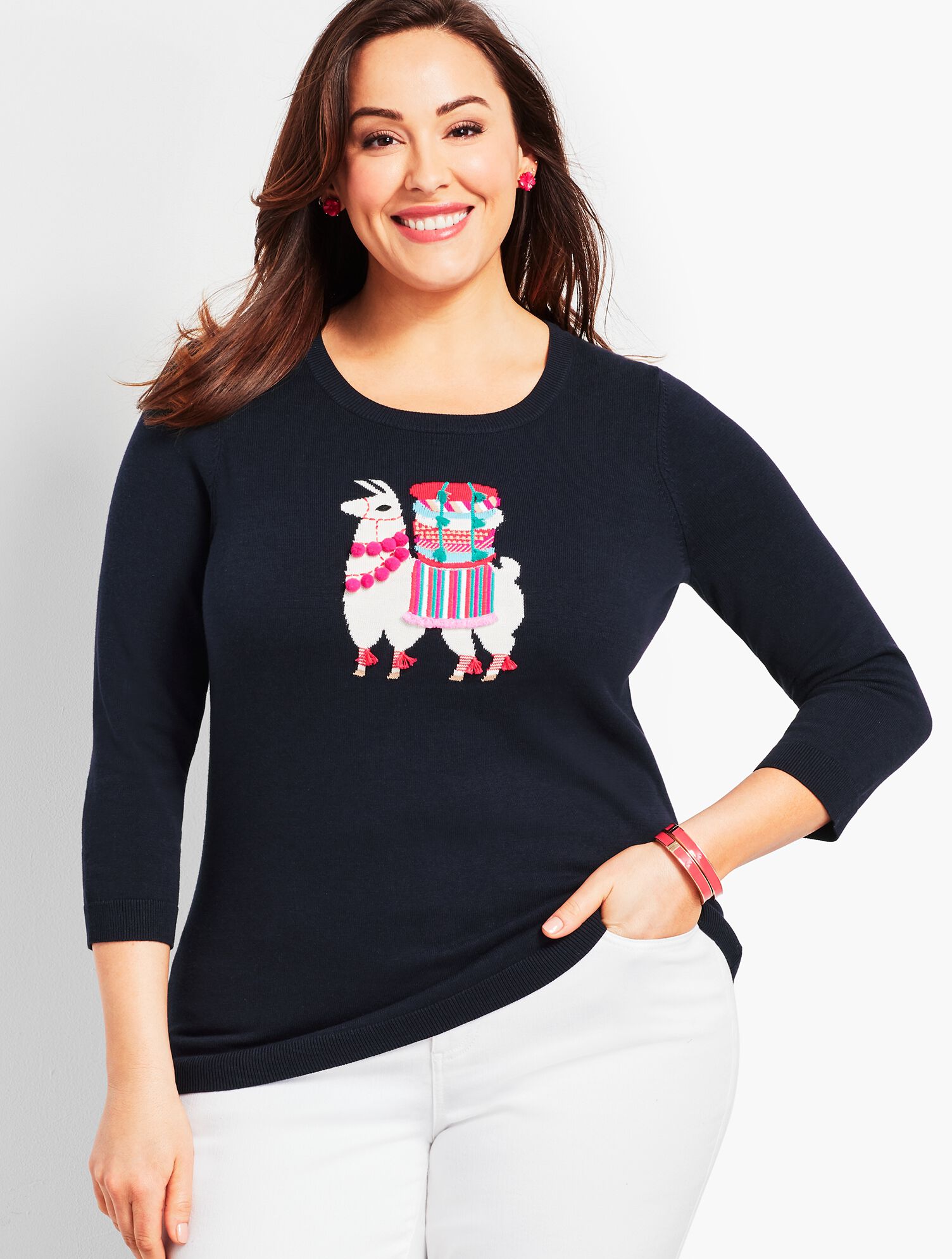 Llama-Embellished Crewneck Sweater