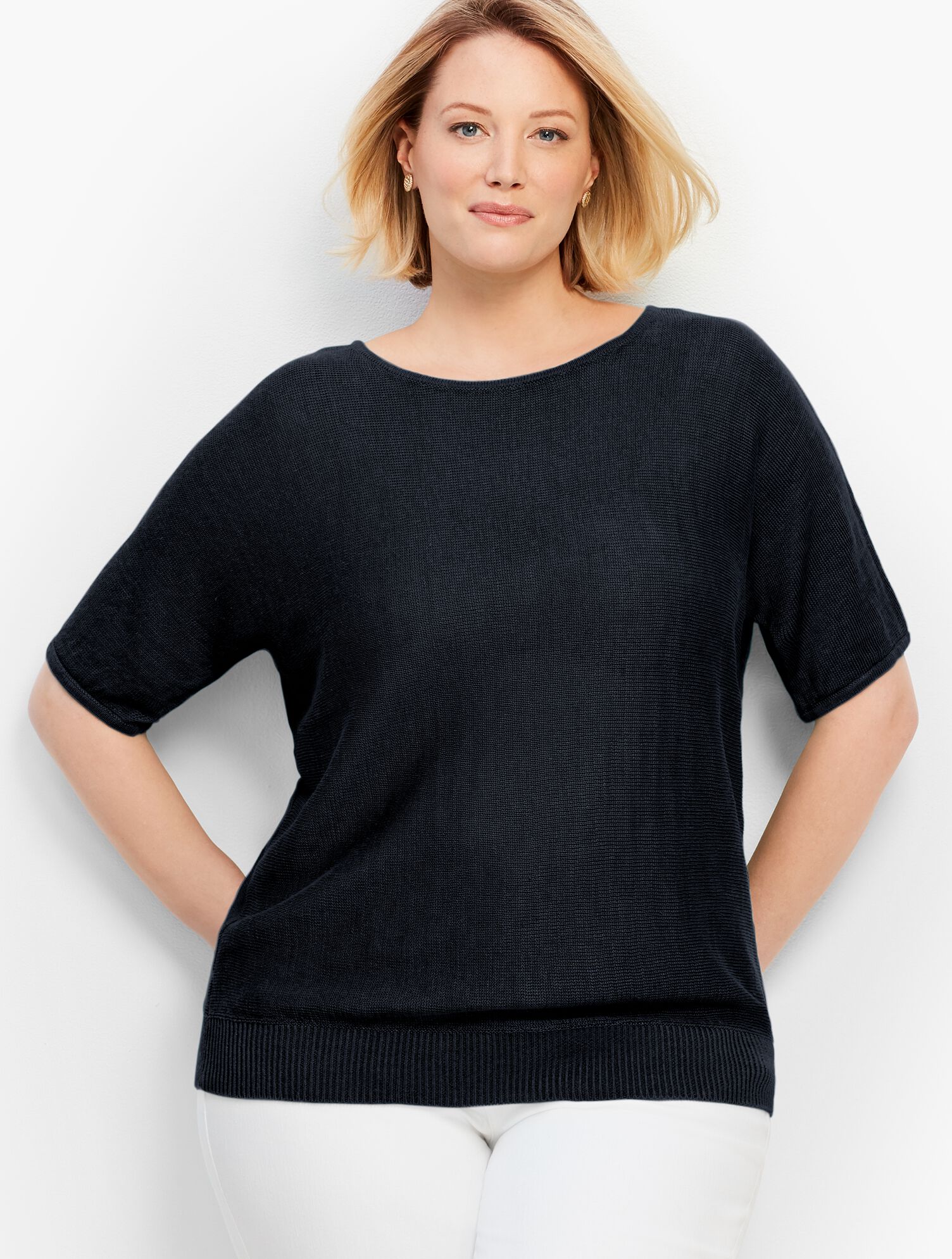 Dolman-Sleeve V-Back Sweater