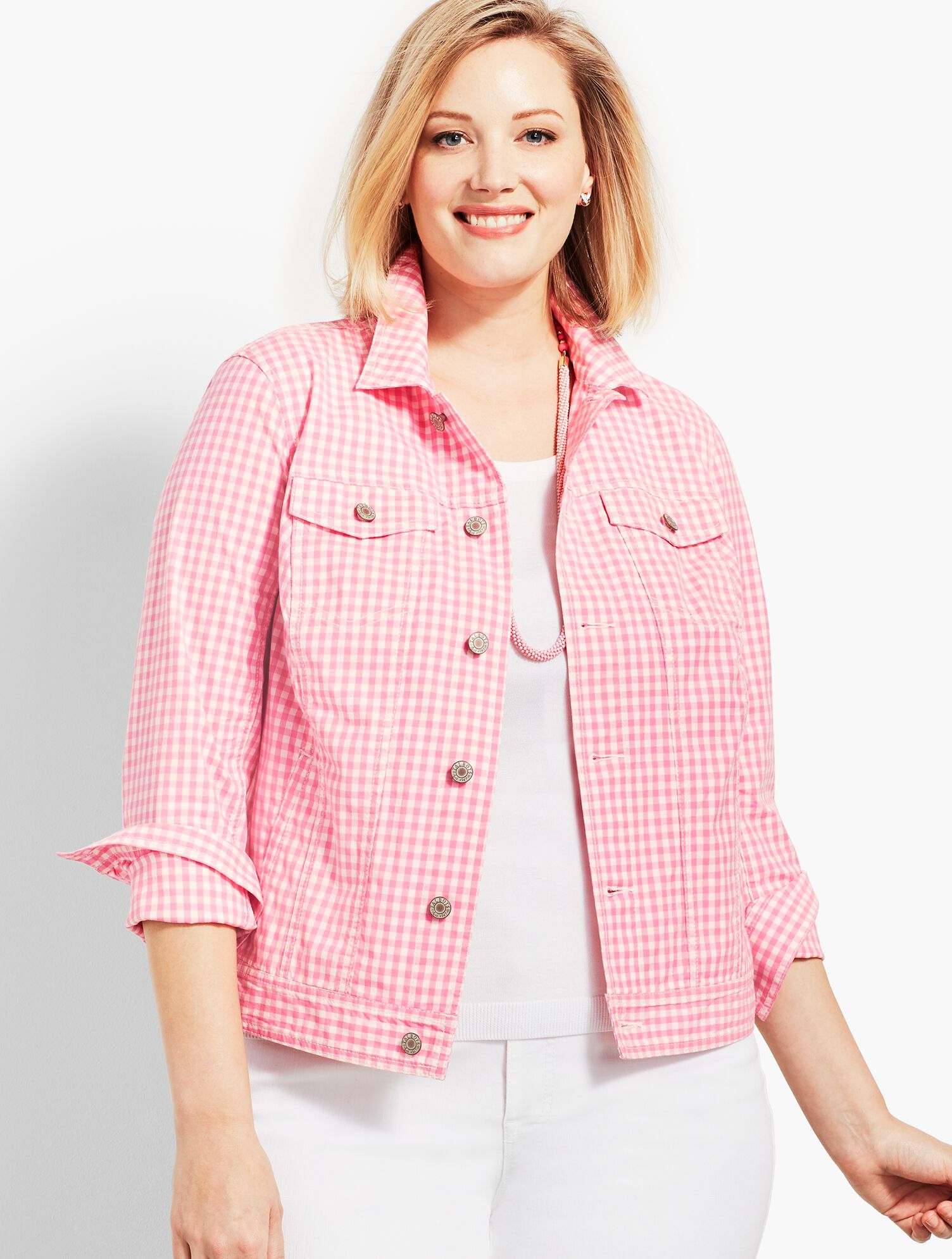 Pink Gingham Denim Jacket