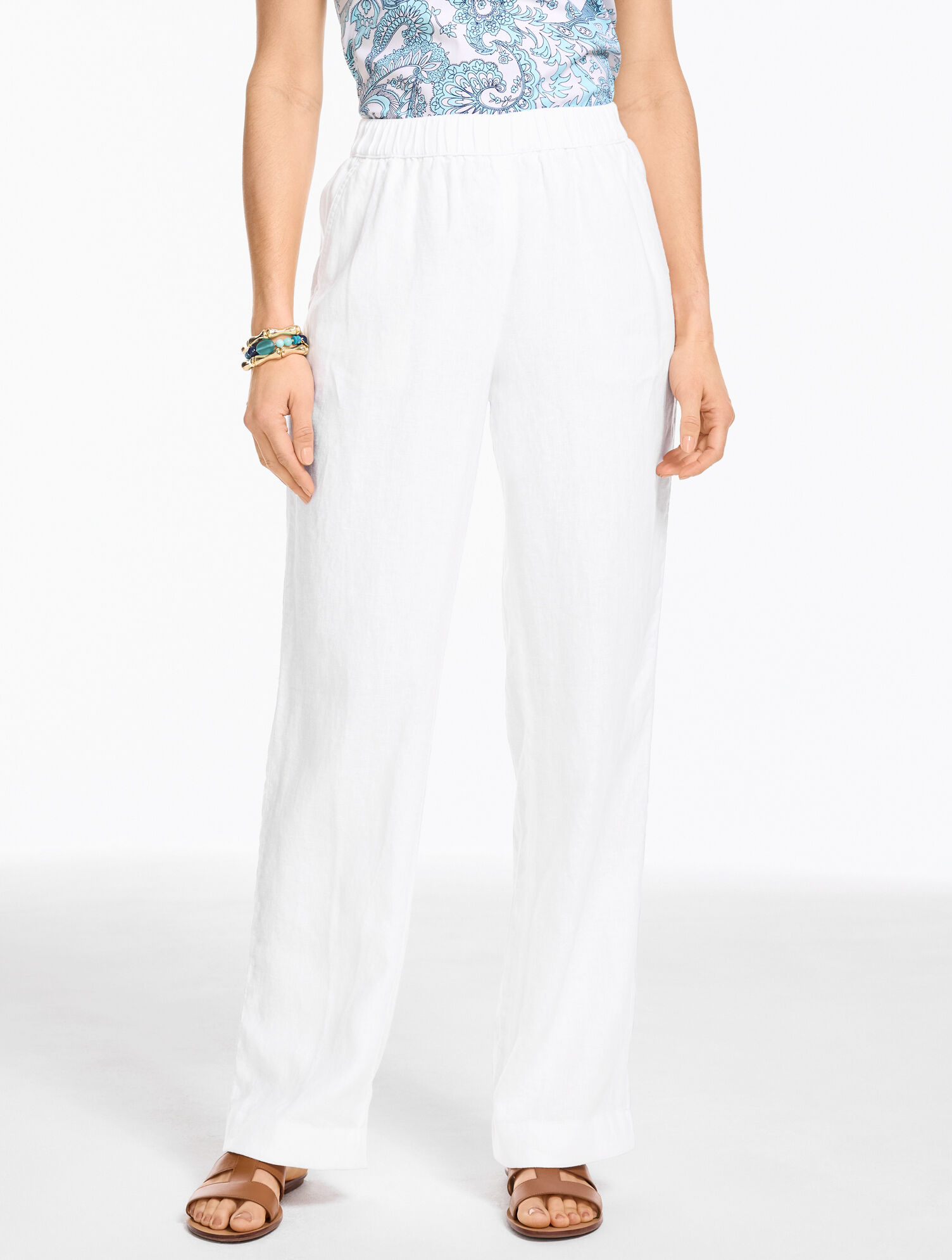 Washed Linen Wide Leg Pull-On Pants